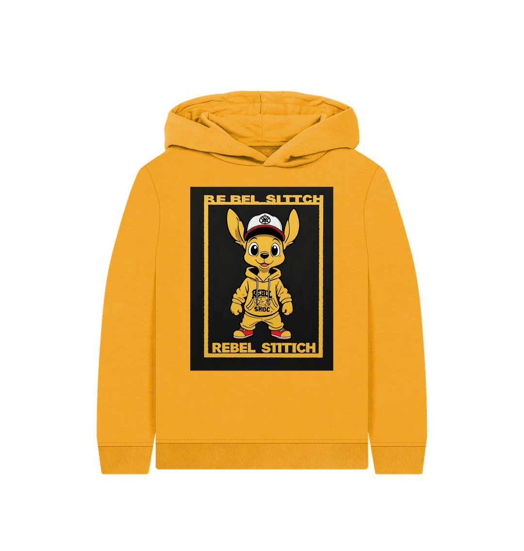 Mustard Rebel Stitch Premium Cotton Kids Hoodie Main Line Front Print #3