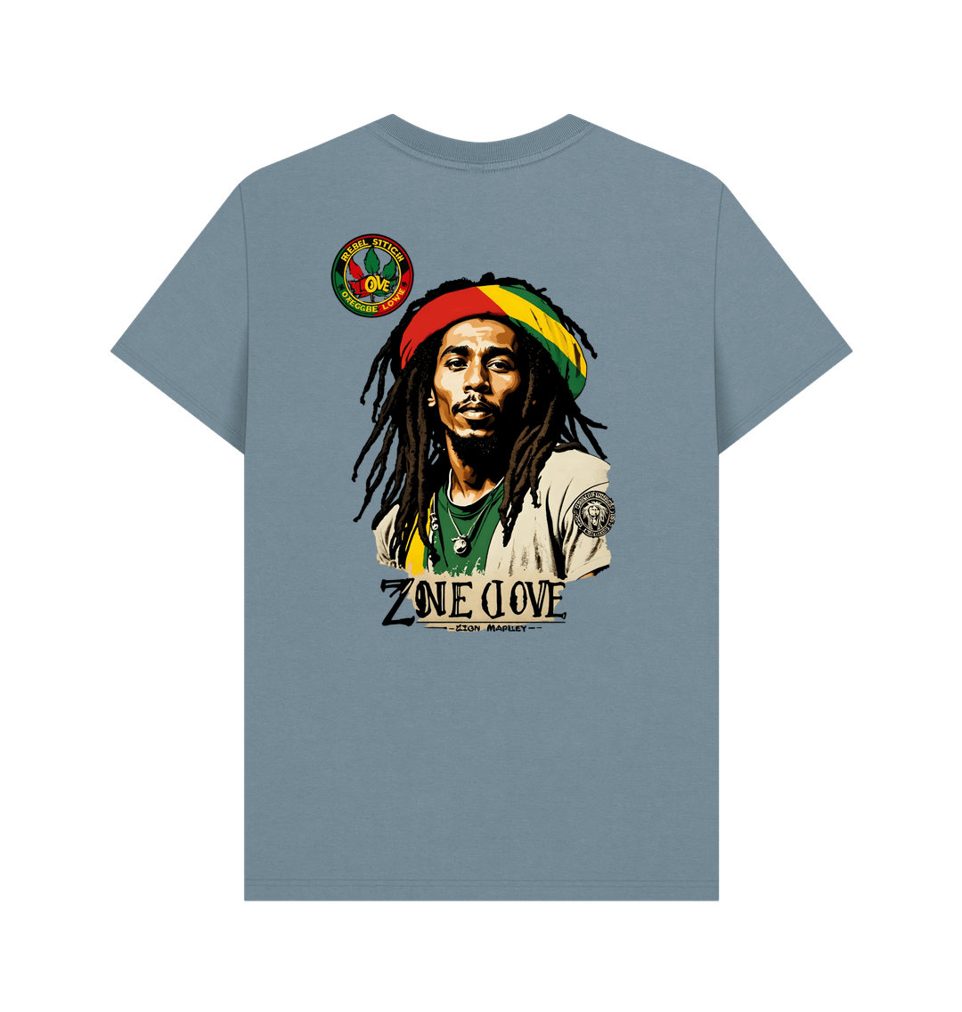 Stone Blue Rebel Stitch Premium Cotton Short Sleeve T-Shirt Zion-One Love Back Print #4