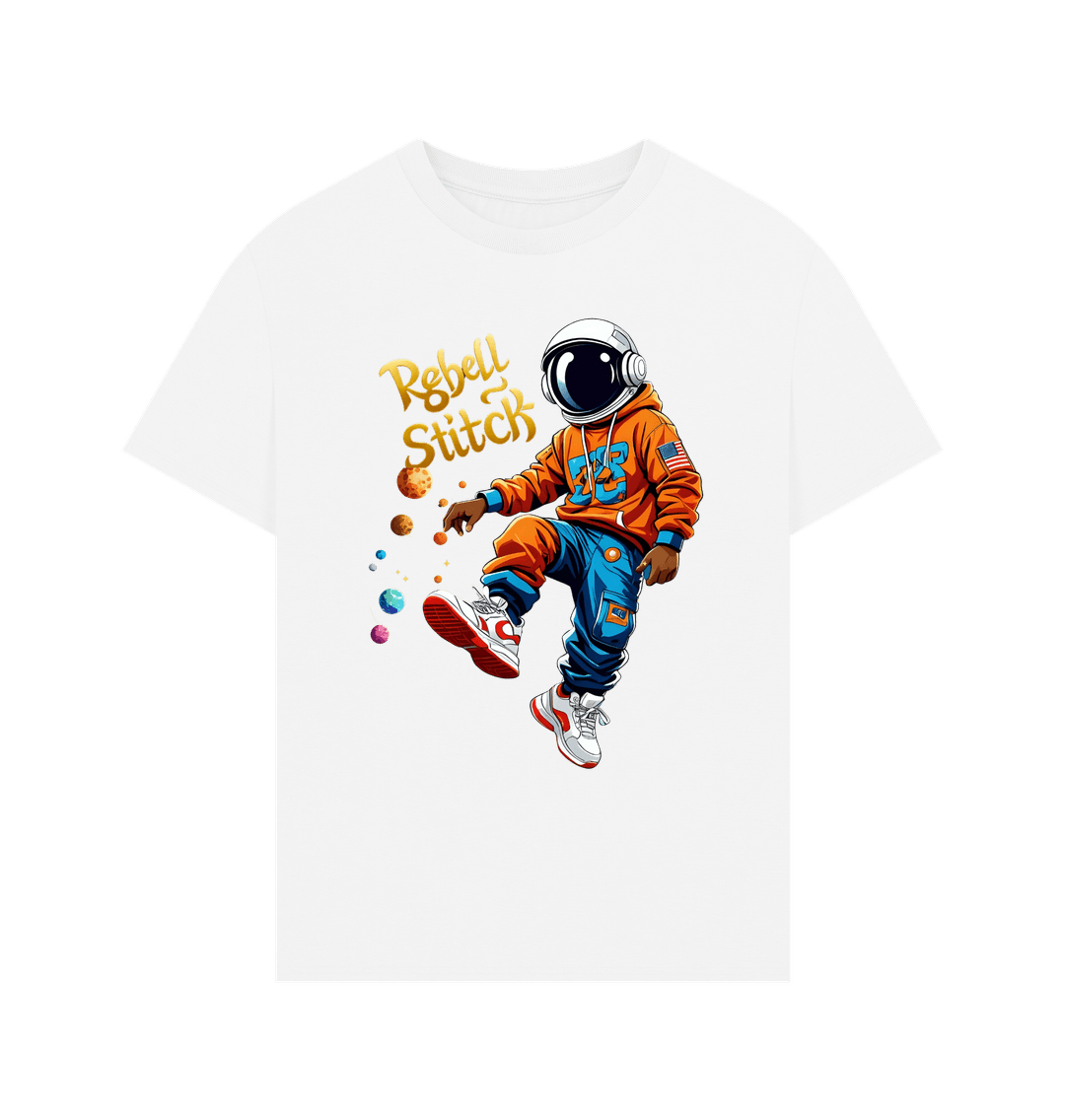 White Rebel Stitch Premium Cotton Oversized Short Sleeve T-Shirt Space Edition Front Print #3