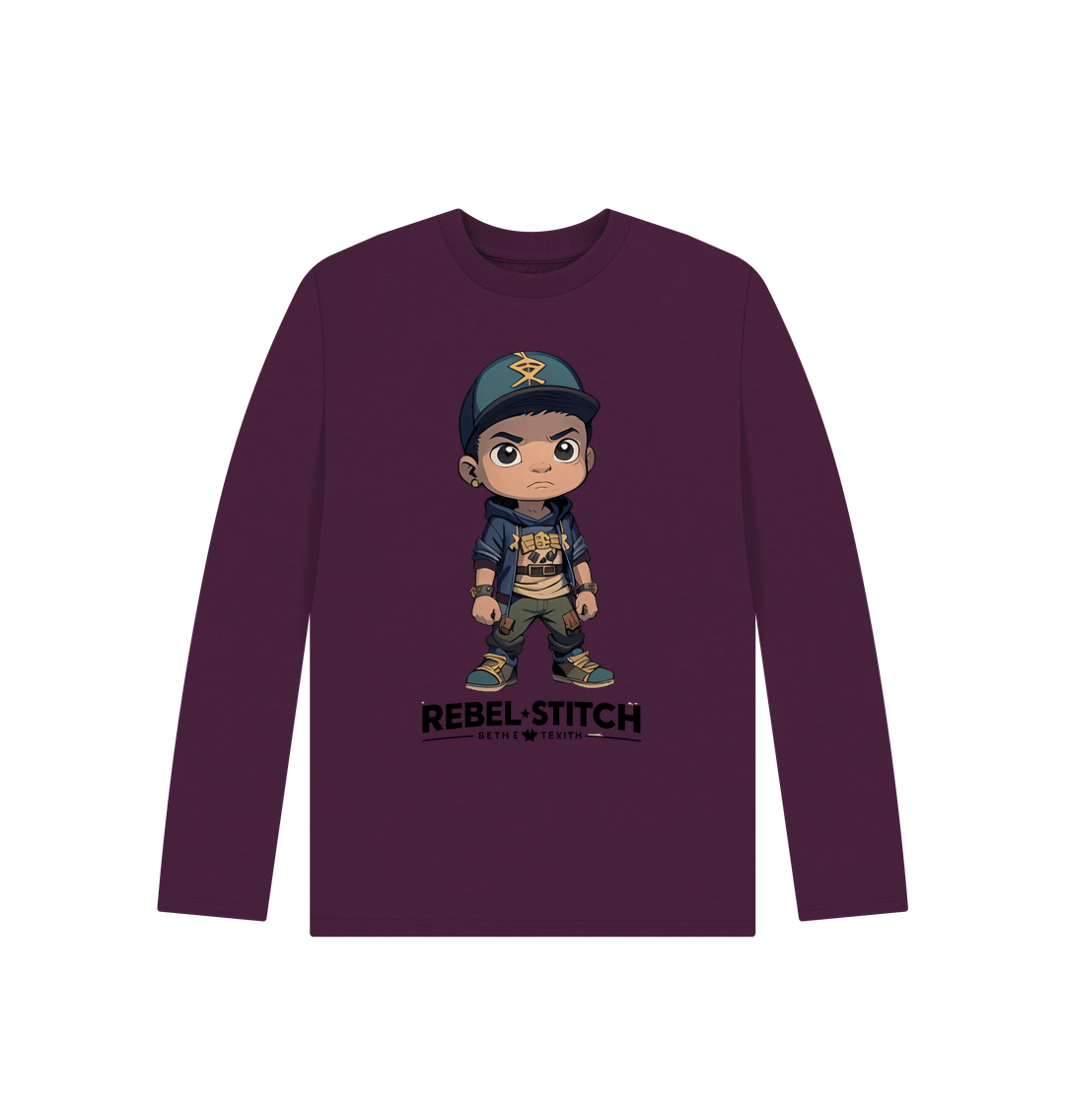 Purple Rebel Stitch Premium Cotton Long Sleeve Kids T-Shirt Rebel Kids Front Print #3