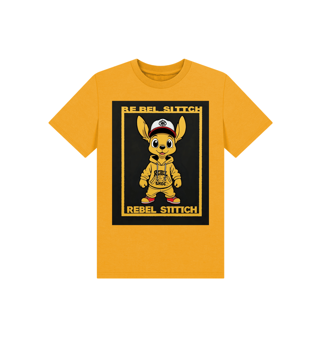 Mustard Rebel Stitch Premium Cotton Short Sleeve Kids T-Shirt Main Line Front Print #3