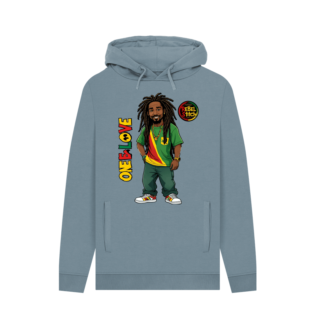 Stone Blue Rebel Stitch Premium Cotton Hoodie Zion-One Love Front Print #1