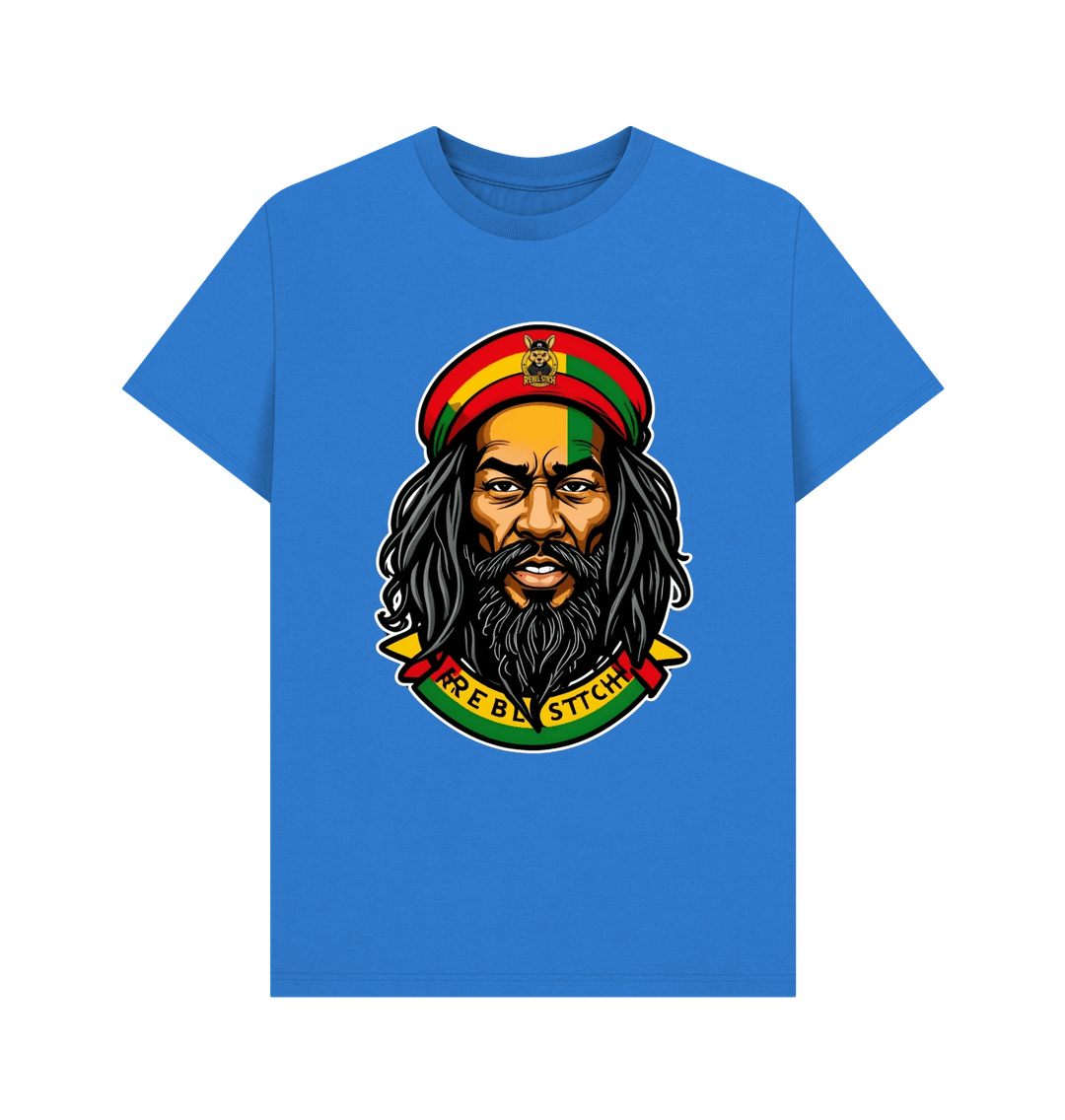 Bright Blue Rebel Stitch Premium Cotton Short Sleeve T-Shirt Zion-One Love Front Print #3