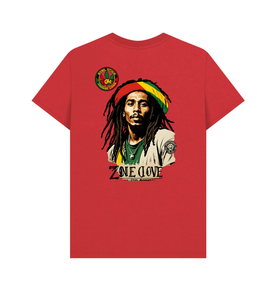 Red Rebel Stitch Premium Cotton Short Sleeve T-Shirt Zion-One Love Back Print #4