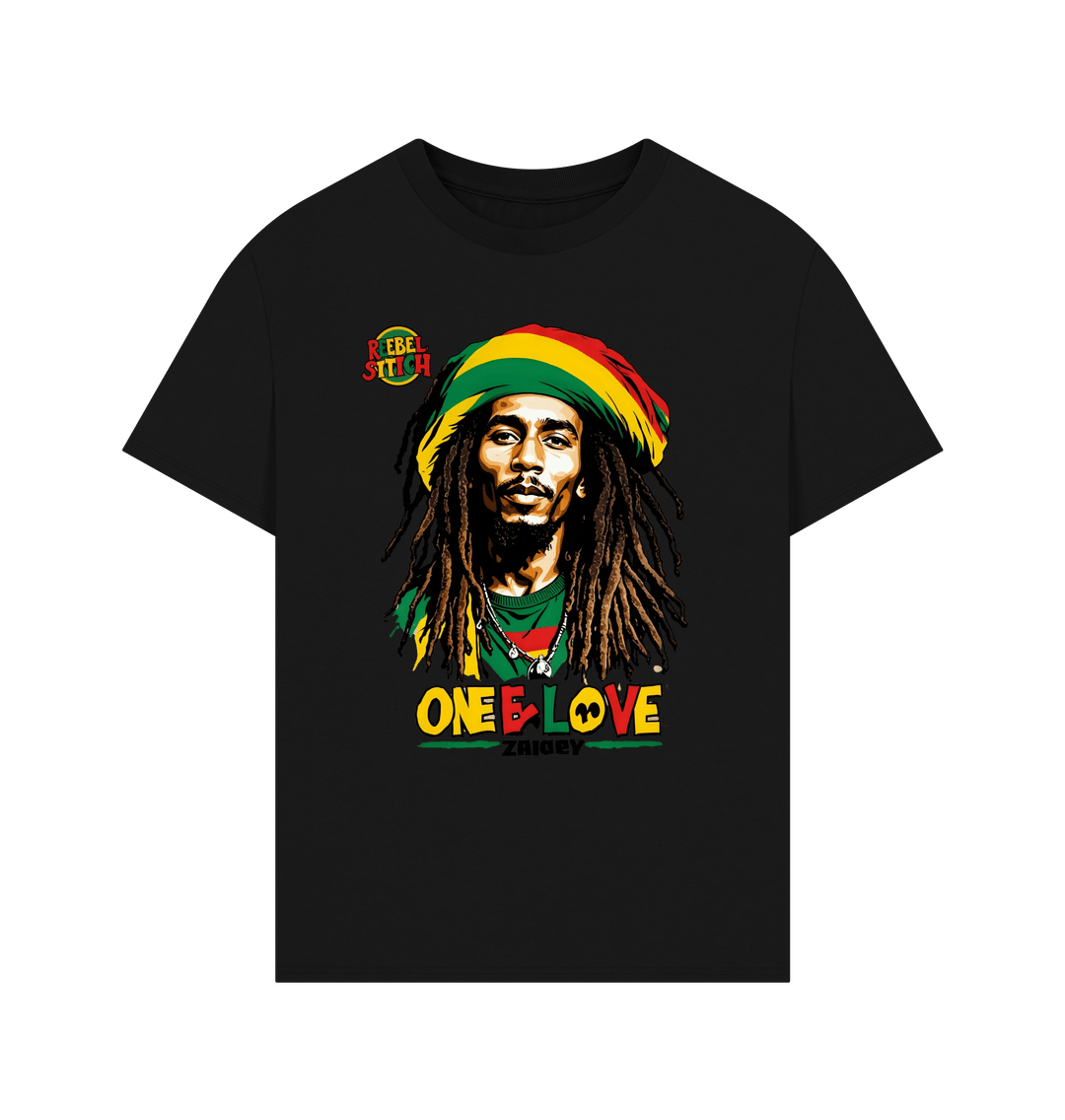 Black Rebel Stitch Premium Cotton Oversized Short Sleeve T-Shirt Zion-One Love Front Print #2