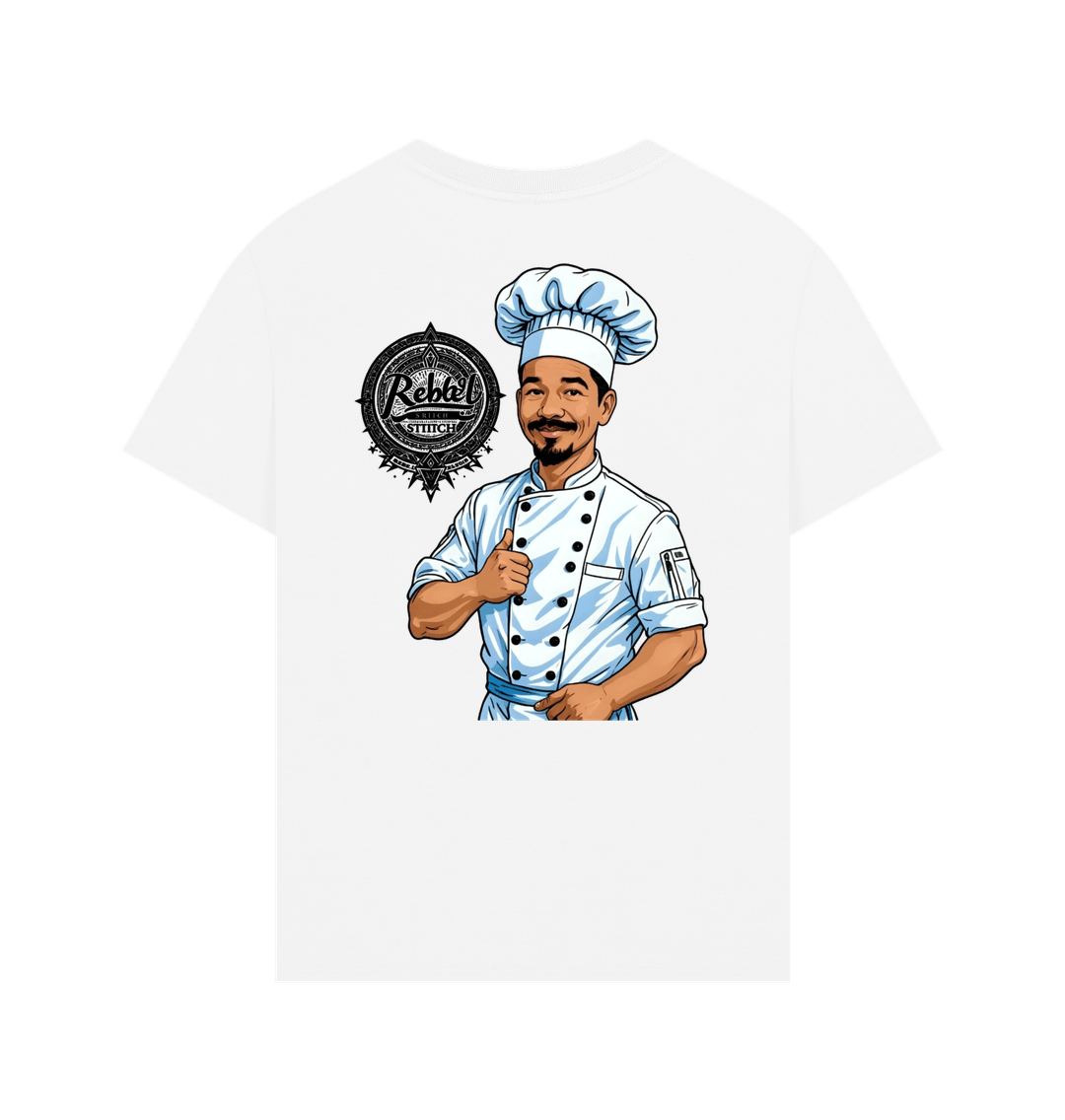 White Rebel Stitch Premium Cotton Oversized Short Sleeve T-Shirt Chef Edition Back Print #2