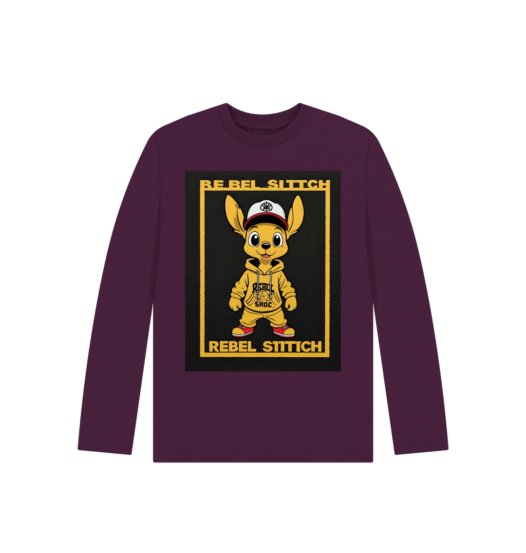 Purple Rebel Stitch Premium Cotton Long Sleeve Kids T-Shirt Main Line Ftont Print #3