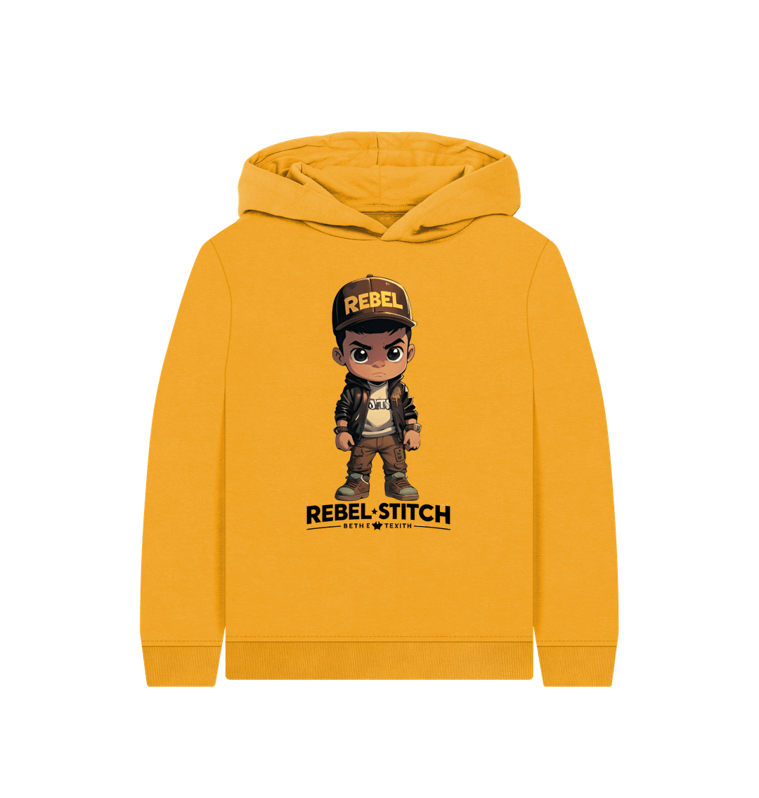 Mustard Rebel Stitch Premium Cotton Kids Hoodie Rebel Kids Front Print #1