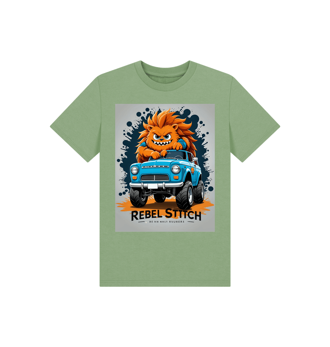 Sage Rebel Stitch Premium Cotton Short Sleeve Kids T-Shirt Monster Truck Front Print #2