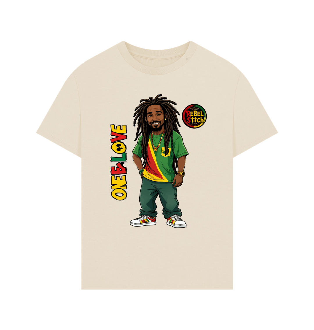 Oat Rebel Stitch Premium Cotton Oversized Short Sleeve T-Shirt Zion-One Love Front Print #1