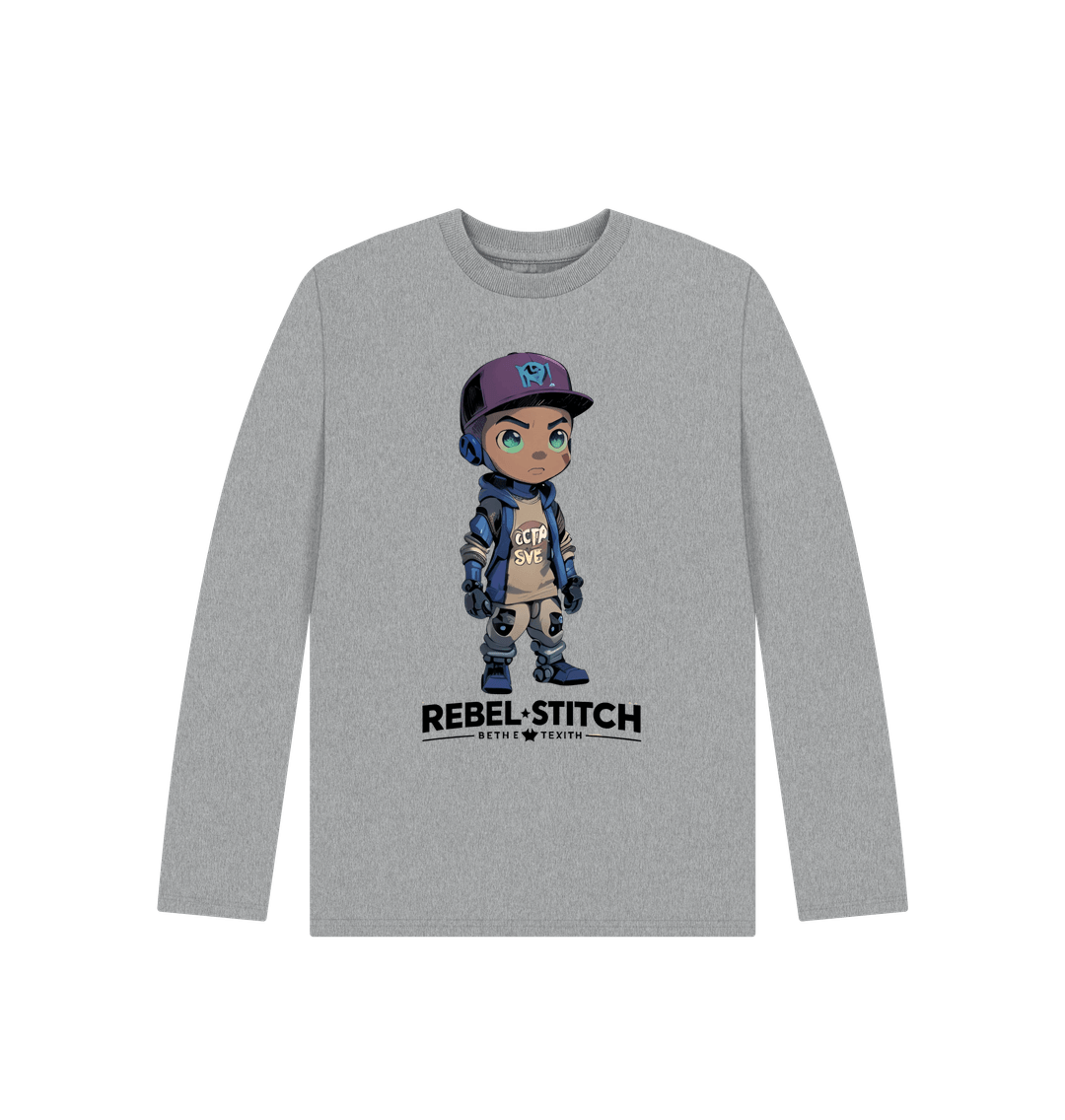 Athletic Grey Rebel Stitch Premium Cotton Long Sleeve Kids T-Shirt Rebel Kids Front Print #2