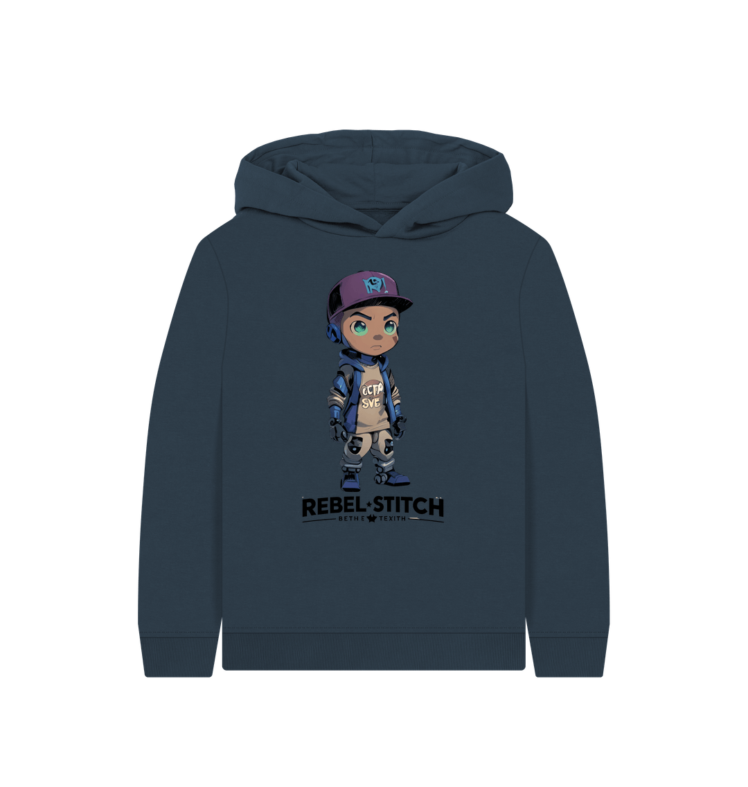 Navy Blue Rebel Stitch Premium Cotton Kids Hoodie Rebel Kids Front Print #2