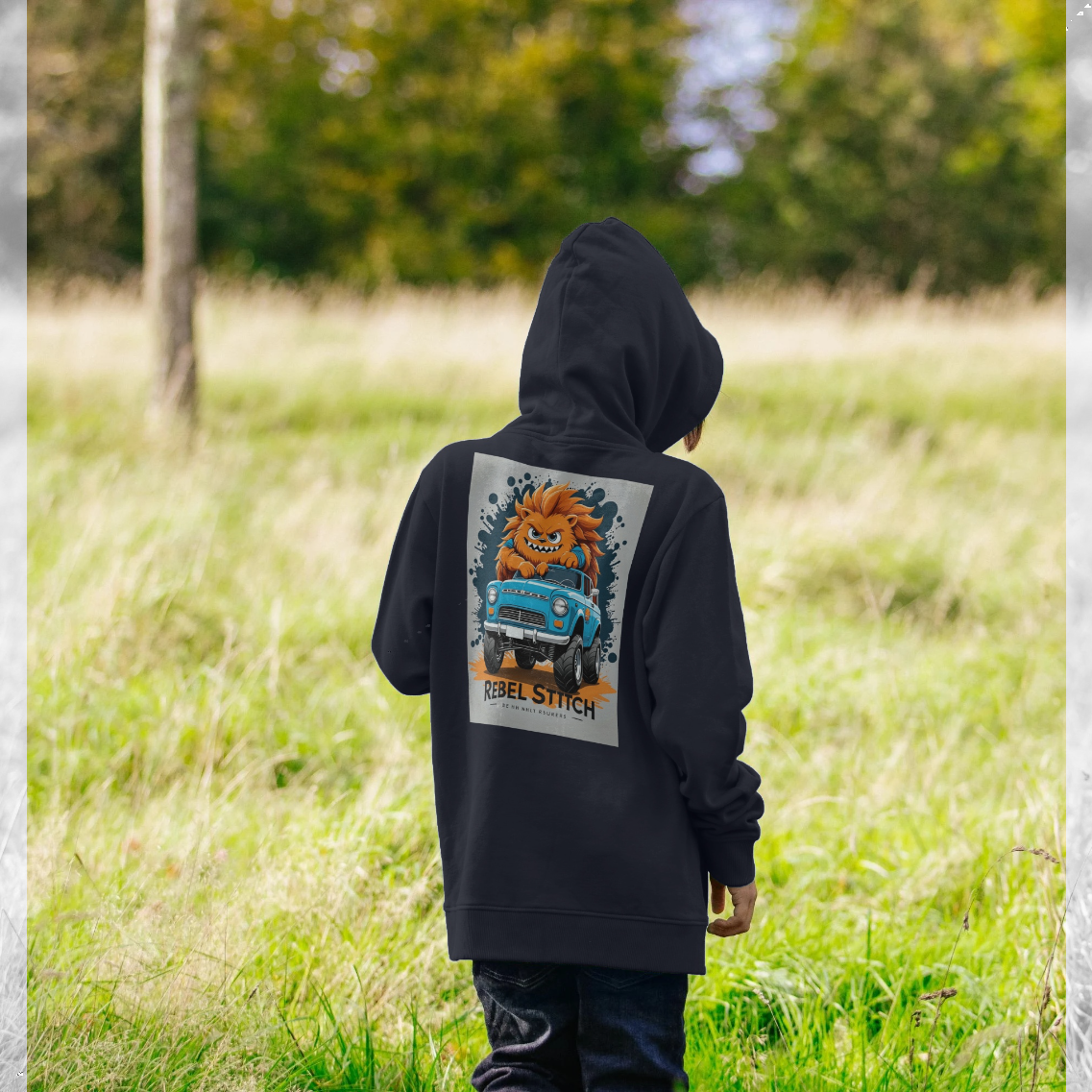 Rebel Stitch Premium Cotton Kids Hoodie Monster Truck Back Print #2