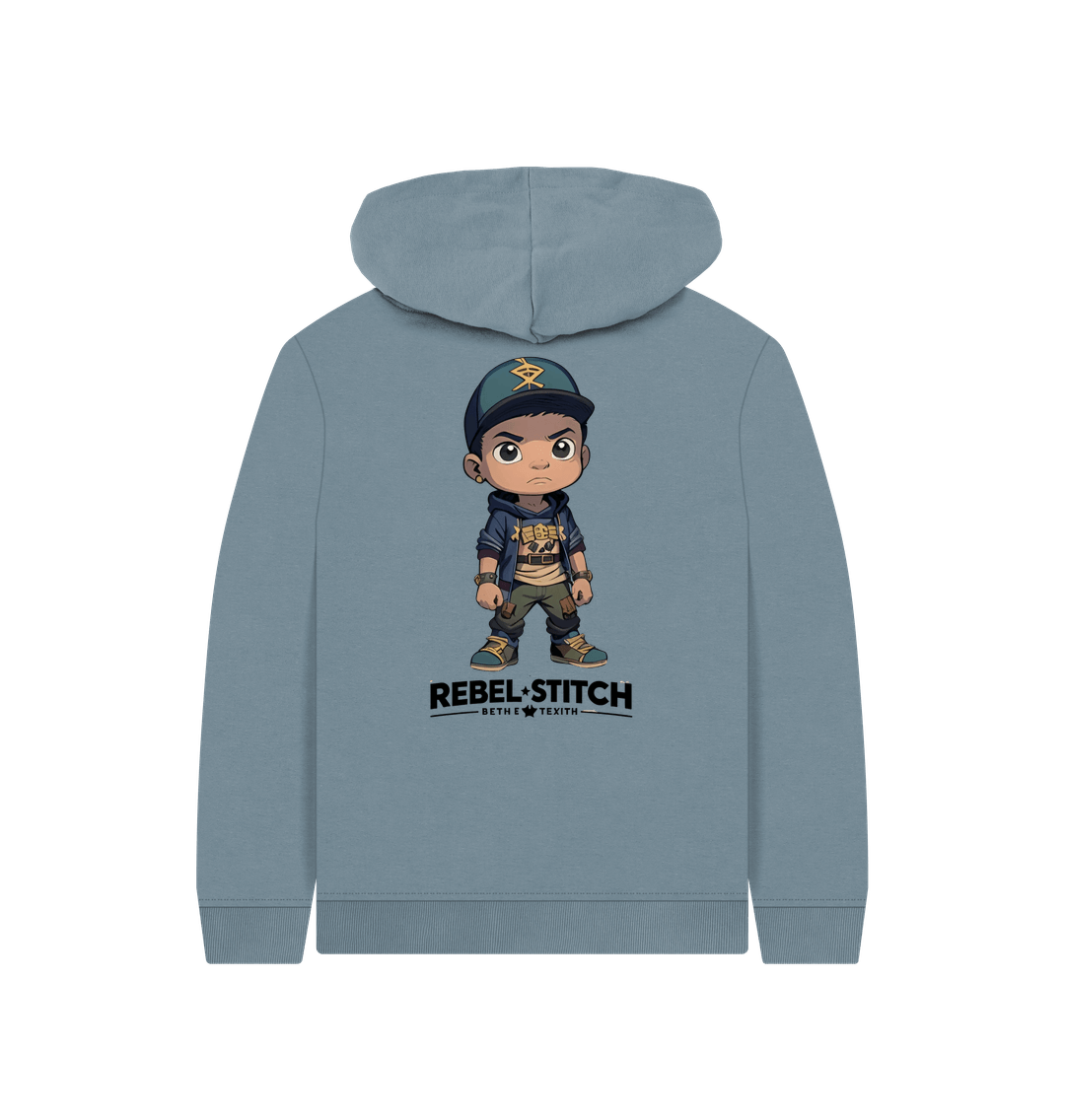 Stone Blue Rebel Stitch Premium Cotton Kids Hoodie Rebel Kids Back Print #3