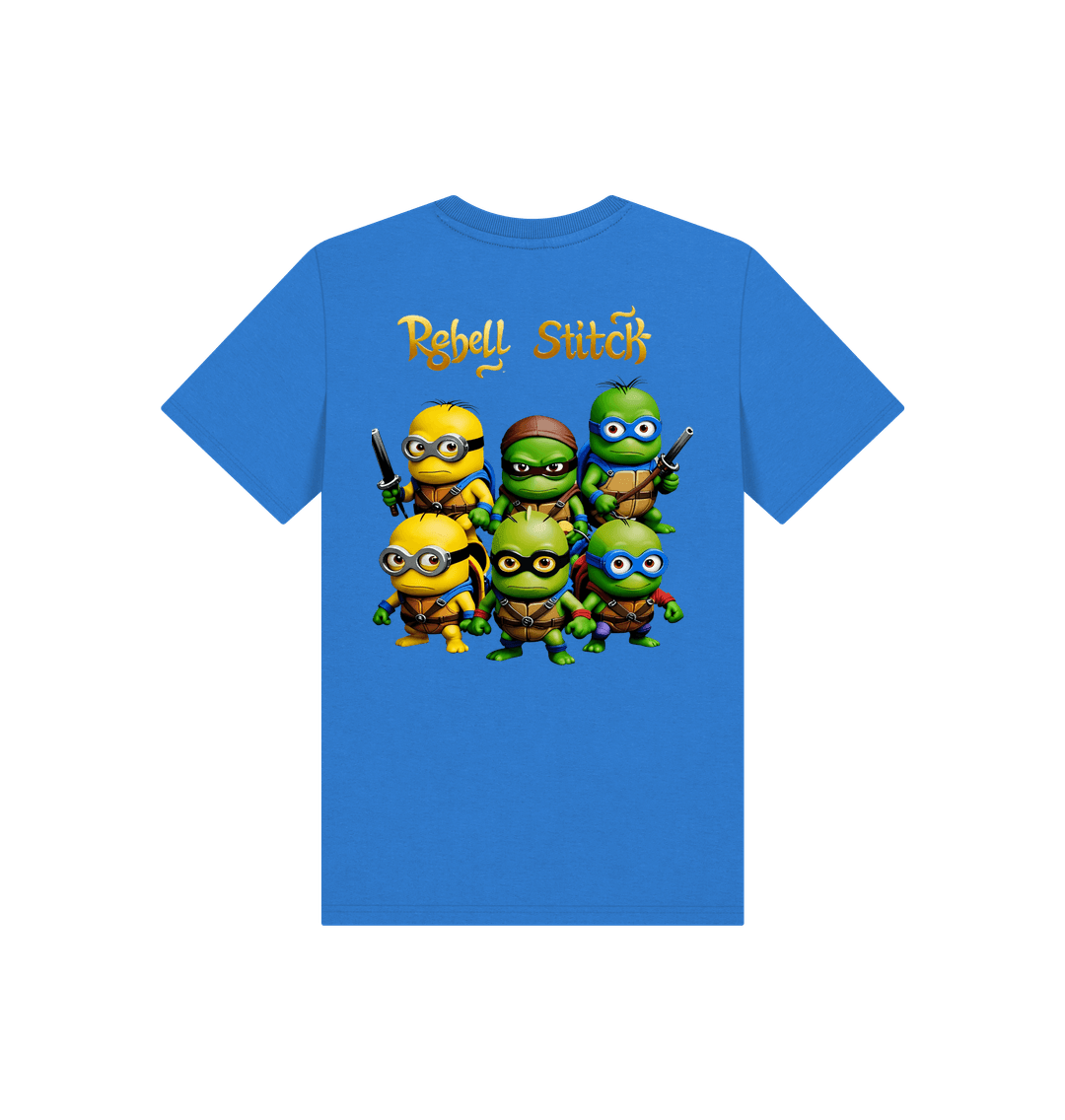 Bright Blue Rebel Stitch Premium Cotton Short Sleeve Kids T-Shirt TMNM Back Print #1