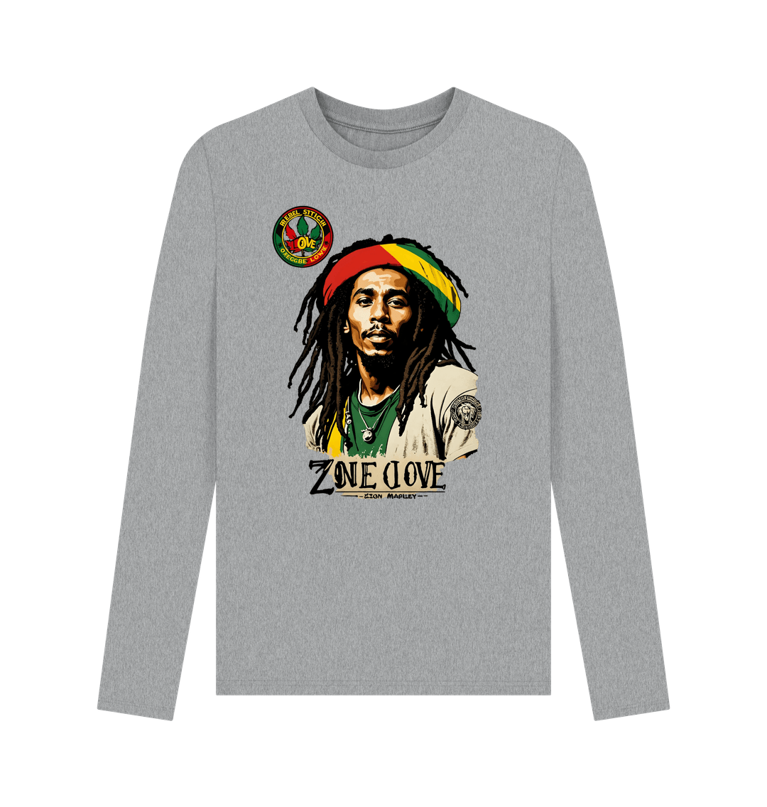 Athletic Grey Rebel Stitch Premium Cotton Long Sleeve T-Shirt Zion-One Love Front Print #4