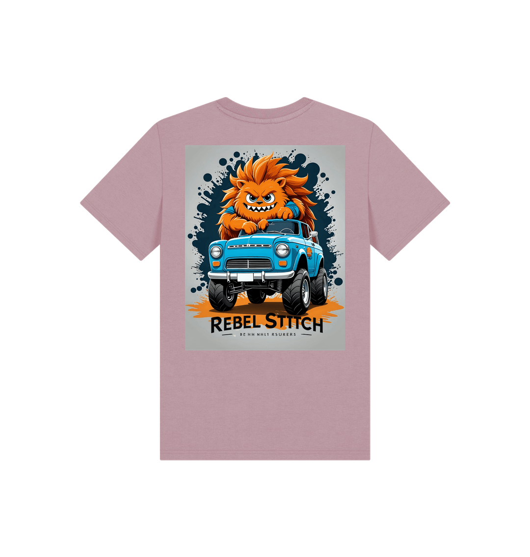 Mauve Rebel Stitch Premium Cotton Short Sleeve Kids T-Shirt Monster Truck Back Print #2