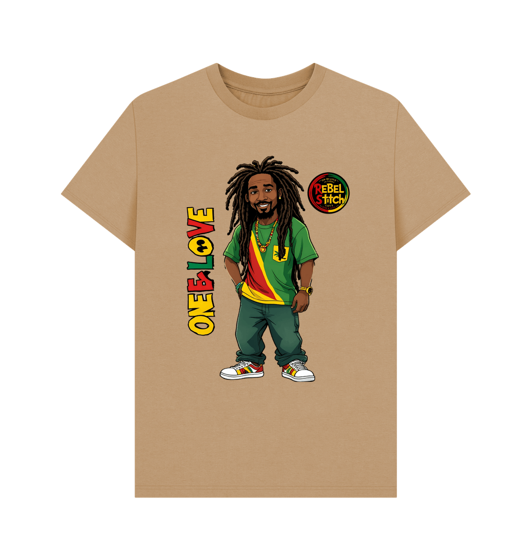 Sand Rebel Stitch Premium Cotton Short Sleeve T-Shirt Zion-One Love Front Print #1