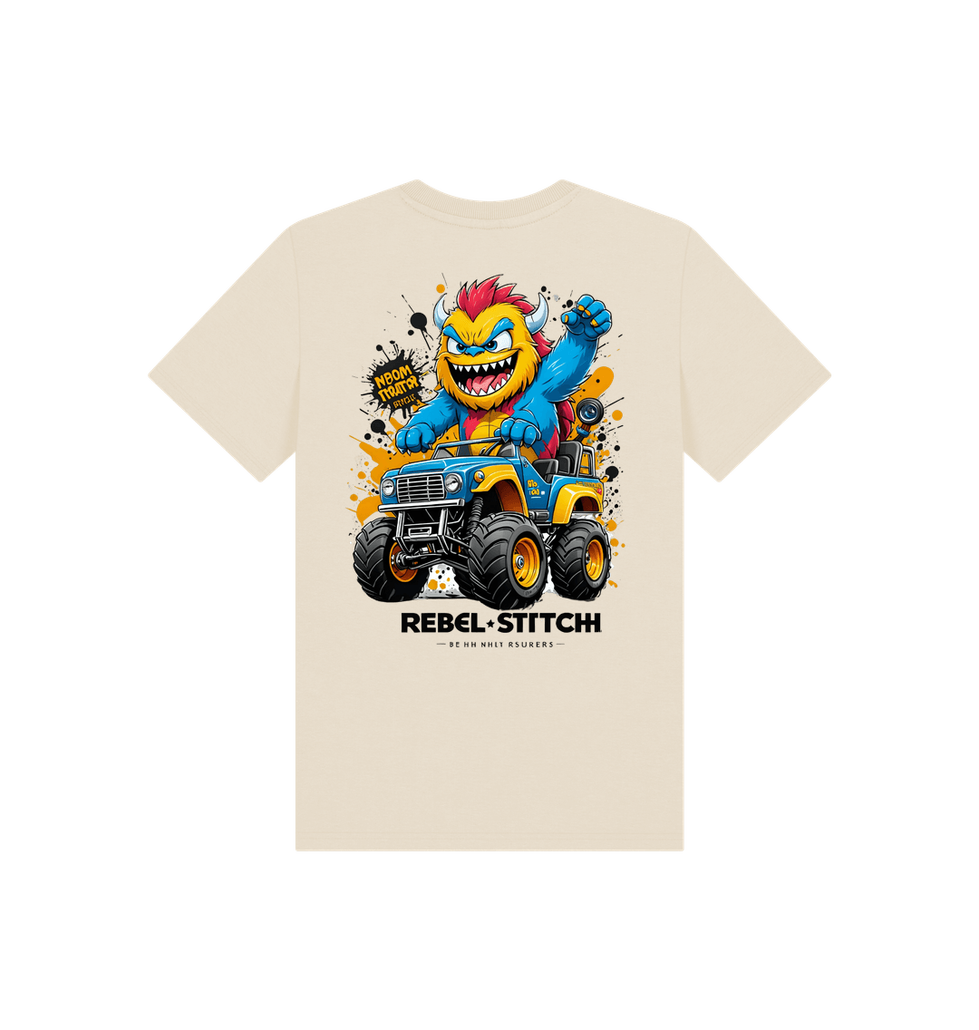 Oat Rebel Stitch Premium Cotton Short Sleeve Kids T-Shirt Monster Truck Back Print #1