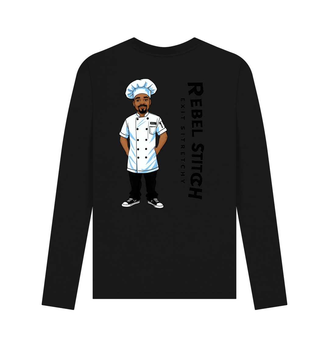 Black Rebel Stitch Premium Cotton Long Sleeve T-Shirt Chef Edition Back Print #1