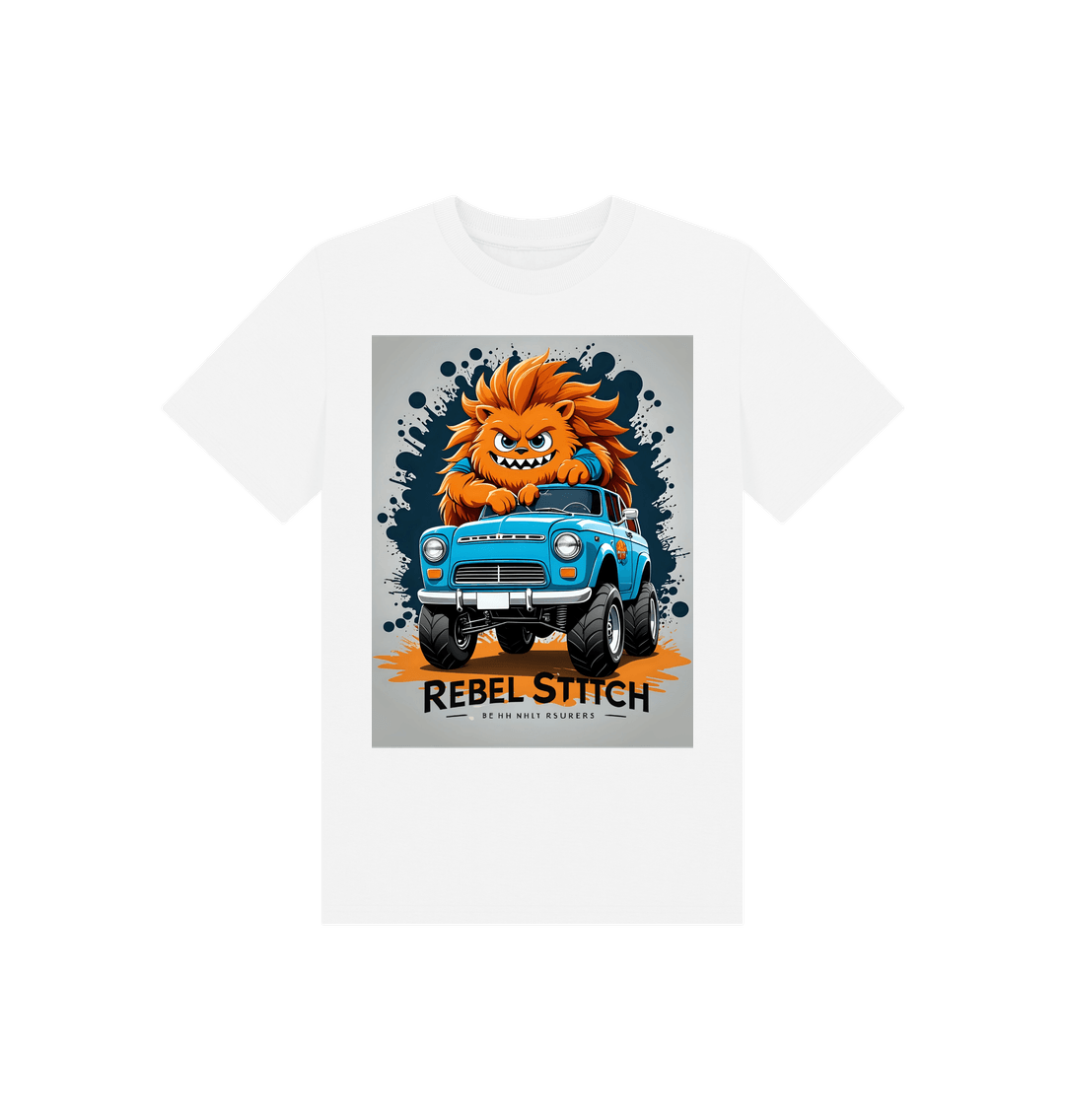 White Rebel Stitch Premium Cotton Short Sleeve Kids T-Shirt Monster Truck Front Print #2