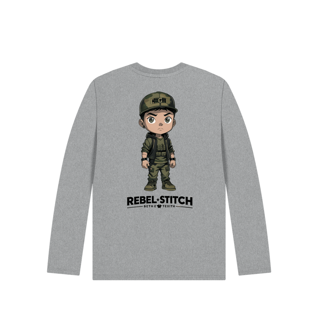 Athletic Grey Rebel Stitch Premium Cotton Long Sleeve Kids T-Shirt Rebel Kids Back Print #4