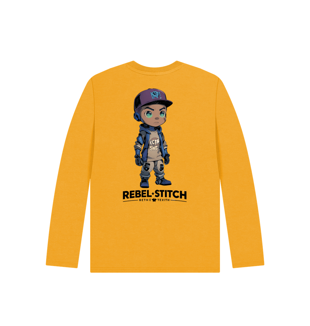 Mustard Rebel Stitch Premium Cotton Long Sleeve Kids T-Shirt Rebel Kids Back Print #2