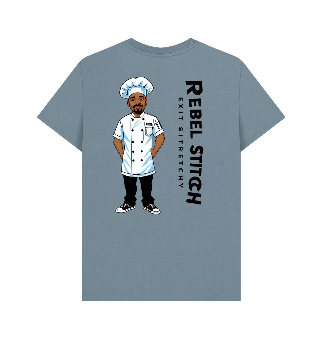 Stone Blue Rebel Stitch Premium Cotton Short Sleeve T-Shirt Chef Edition Back Print #1