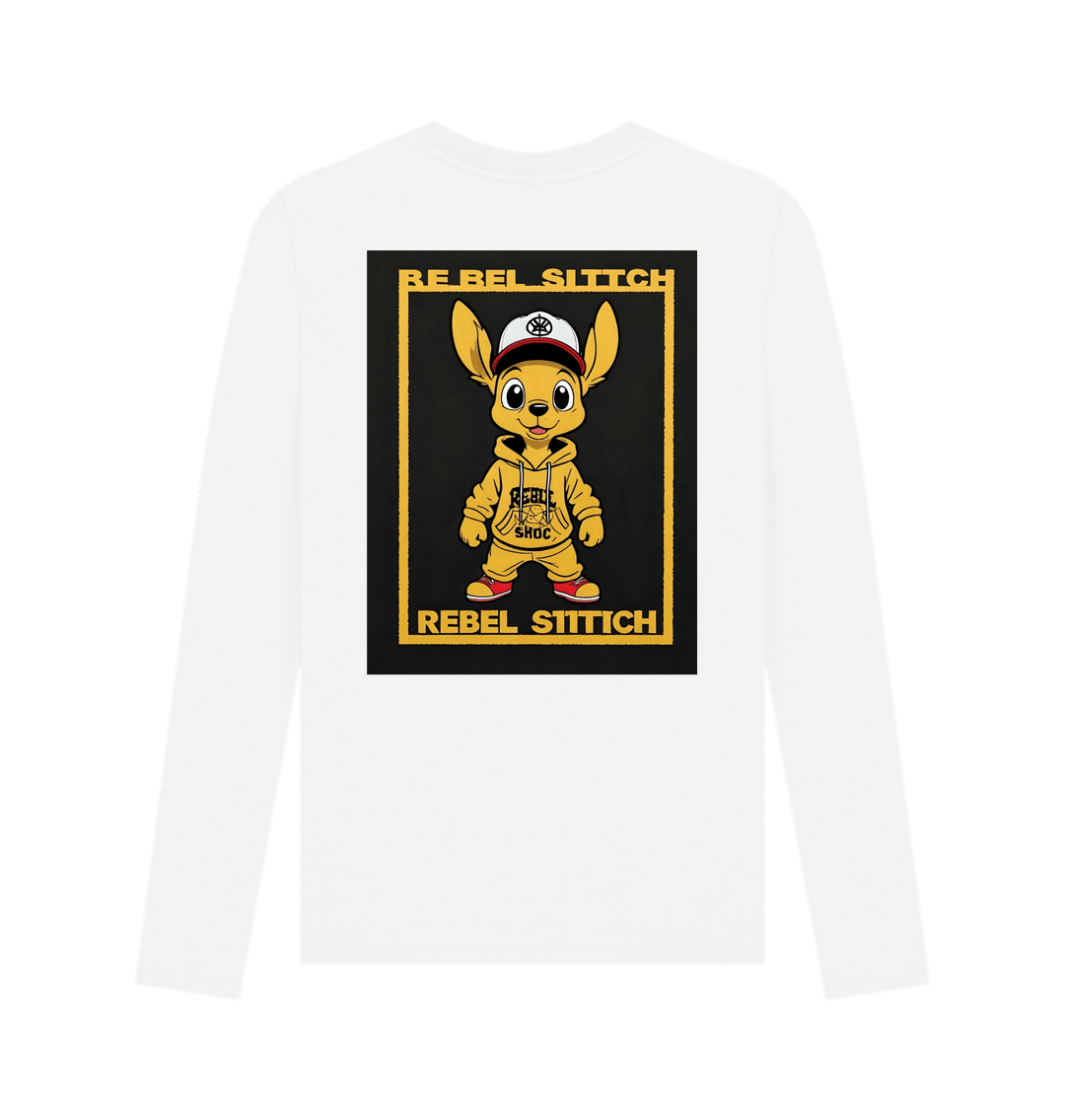 White Rebel Stitch Premium Cotton Long Sleeve T-Shirt Main Line Back Print #3