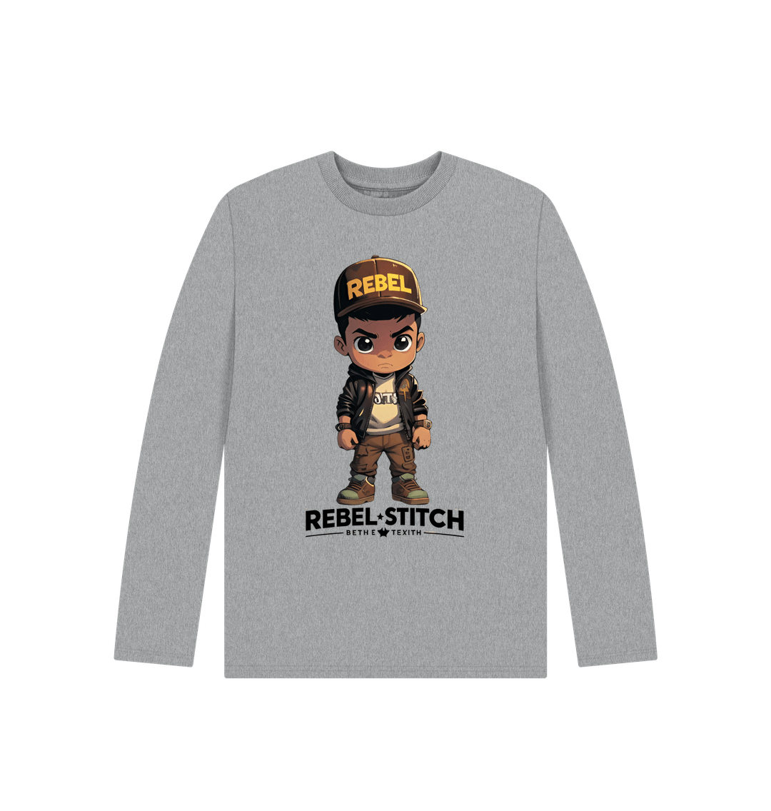 Athletic Grey Rebel Stitch Premium Cotton Long Sleeve Kids T-Shirt Rebel Kids Front Print #1