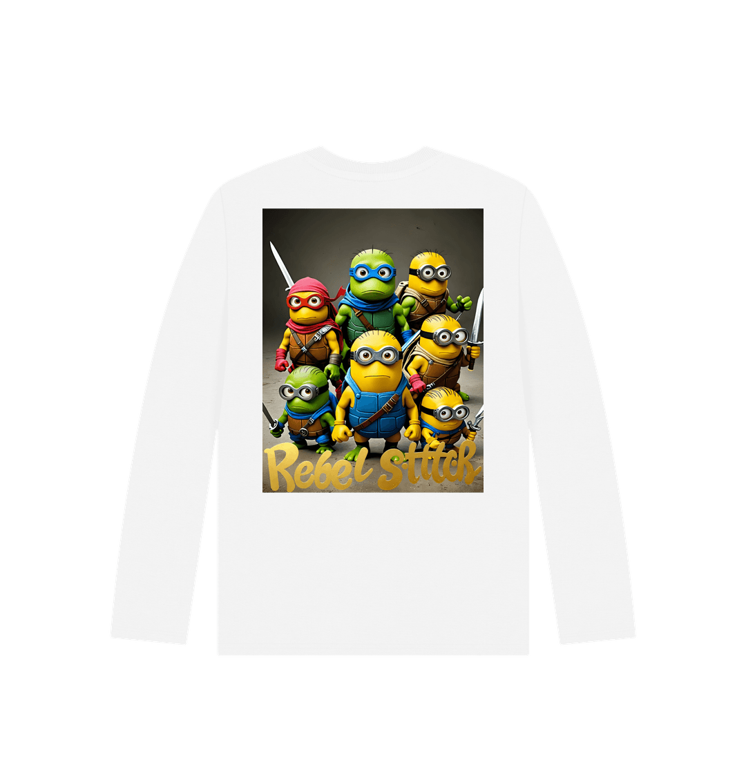 White Rebel Stitch Premium Cotton Long Sleeve Kids T-Shirt TMNM Back Print #4