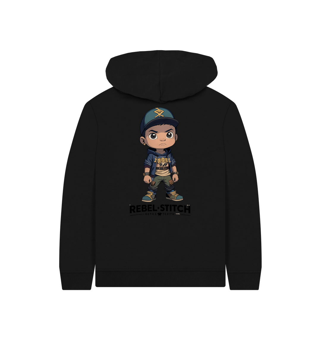 Black Rebel Stitch Premium Cotton Kids Hoodie Rebel Kids Back Print #3