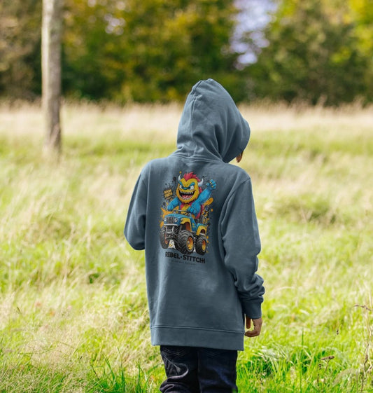 Rebel Stitch Premium Cotton Kids Hoodie Monster Truck Back Print #1