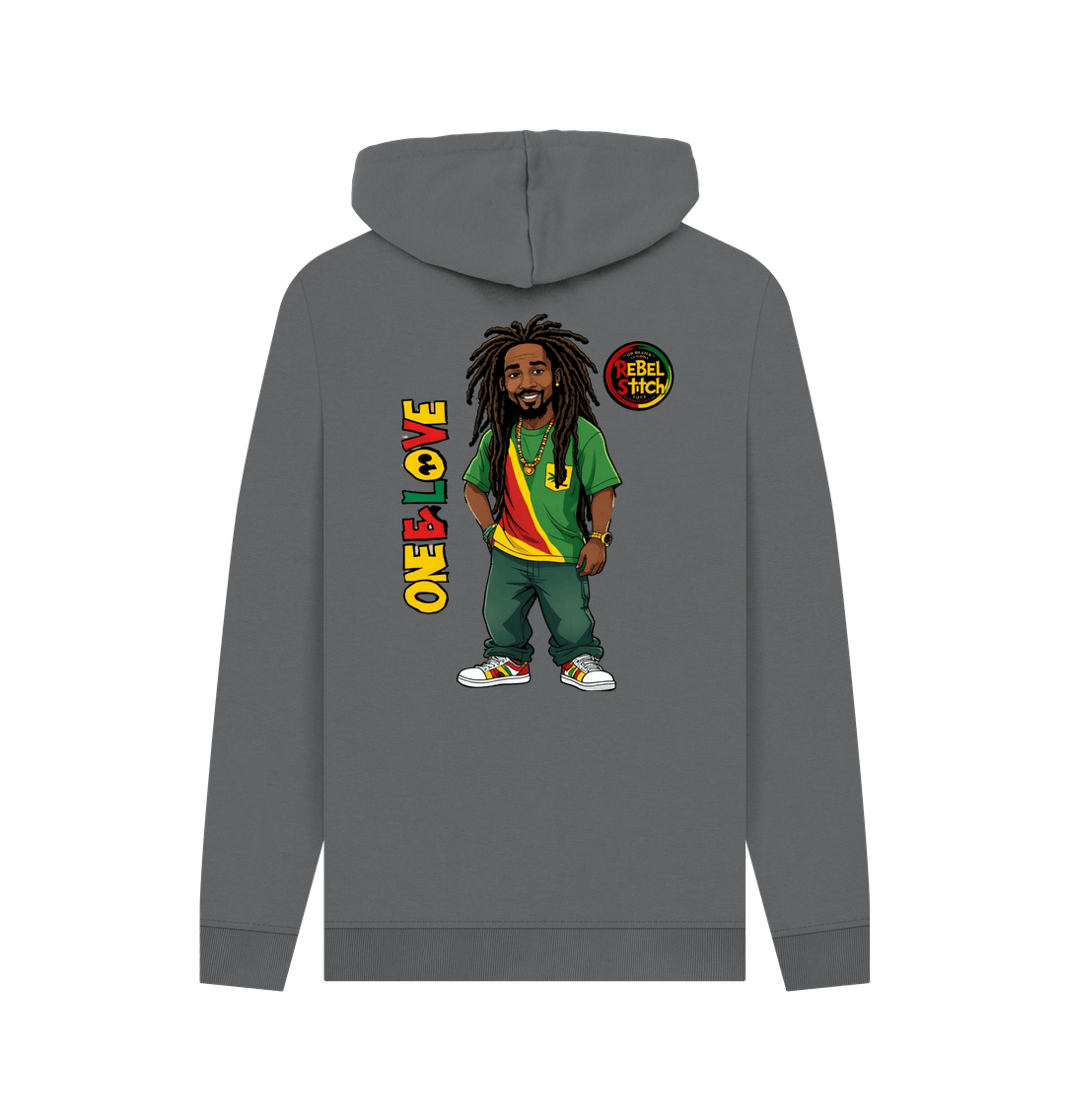 Slate Grey Rebel Stitch Premium Cotton Hoodie Zion-One Love Back Print #1