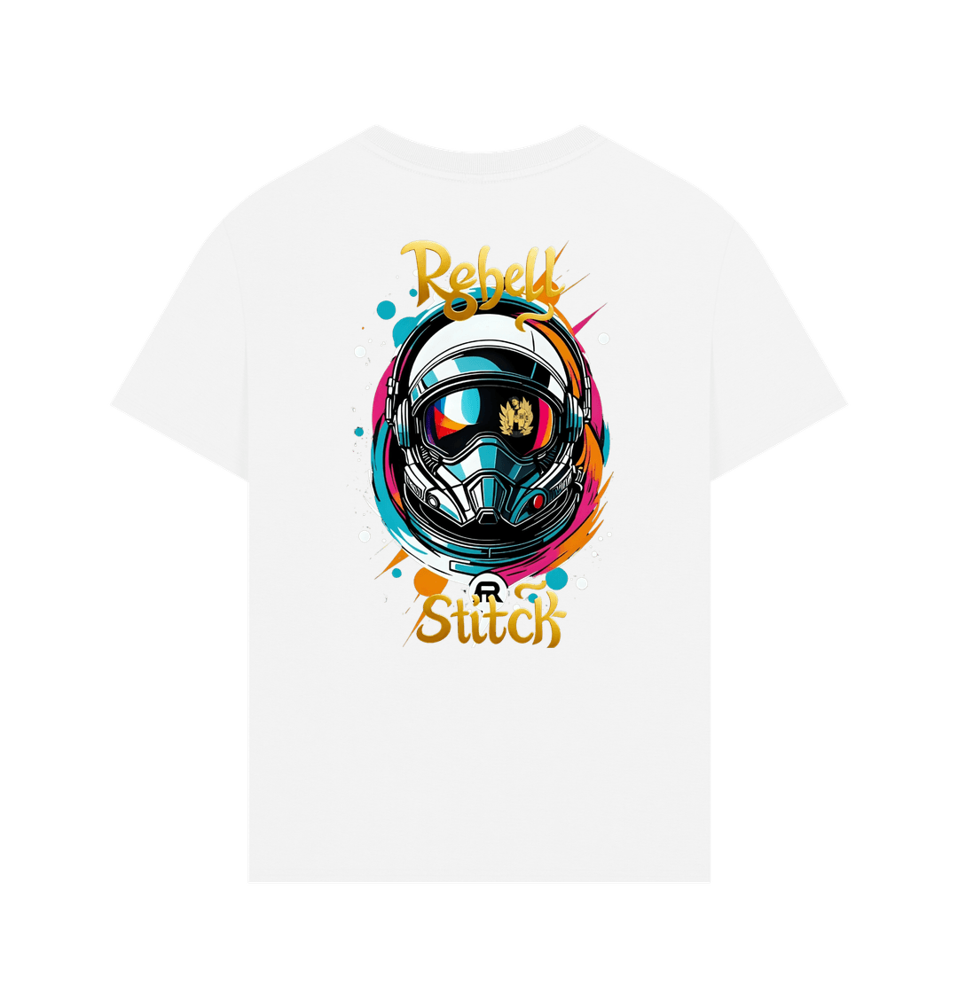 White Rebel Stitch Premium Cotton Oversized Short Sleeve T-Shirt Space Edition Back Print #2