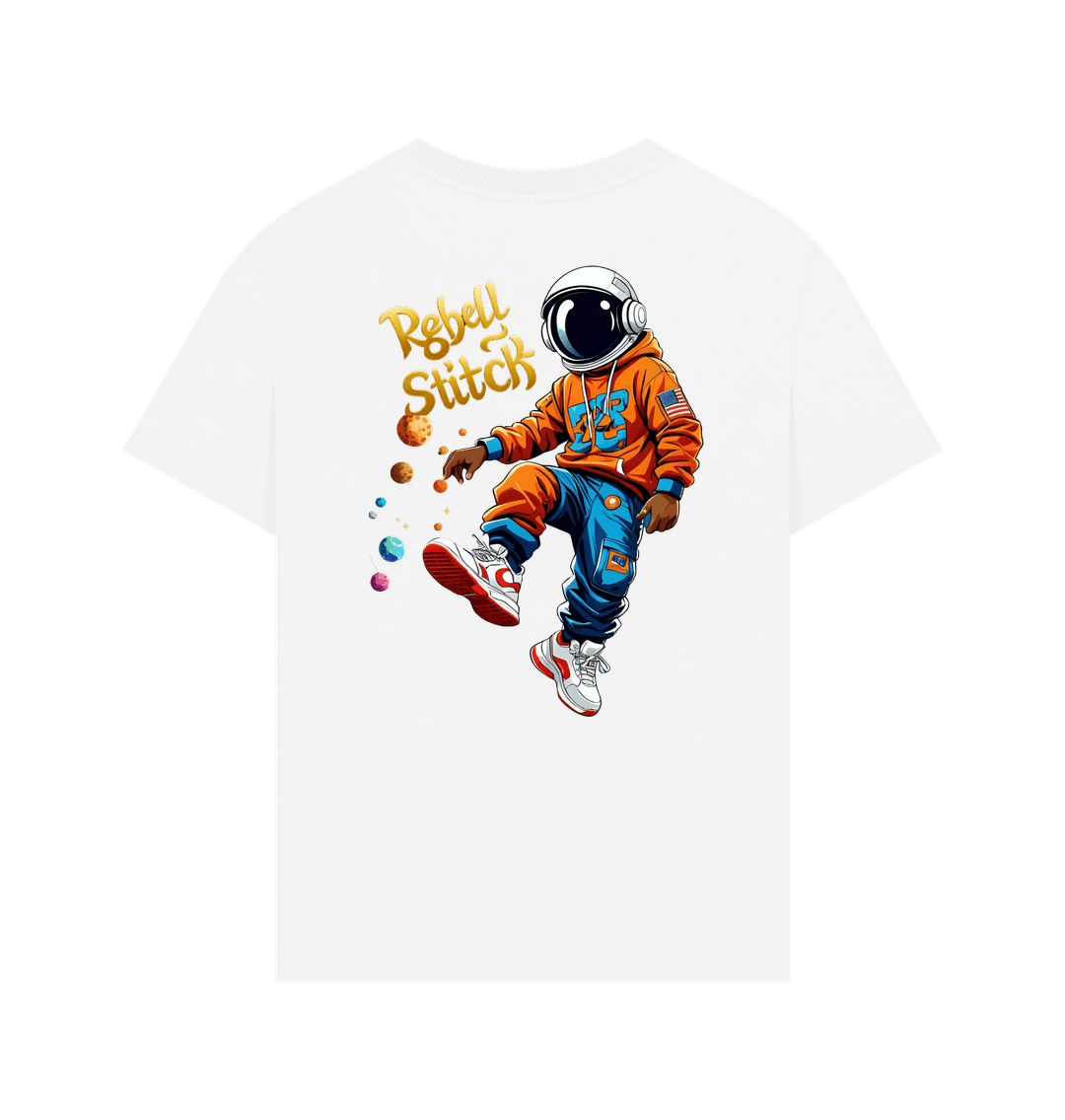 White Rebel Stitch Premium Cotton Oversized Short Sleeve T-Shirt Space Edition Back Print #3