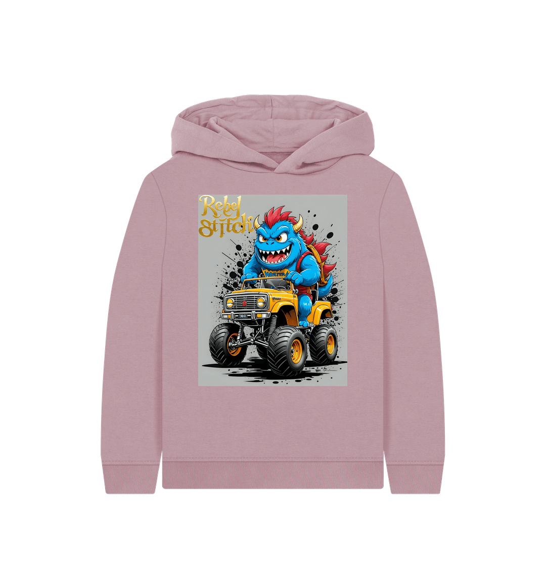 Mauve Rebel Stitch Premium Cotton Kids Hoodie Monster Truck Front Print #4