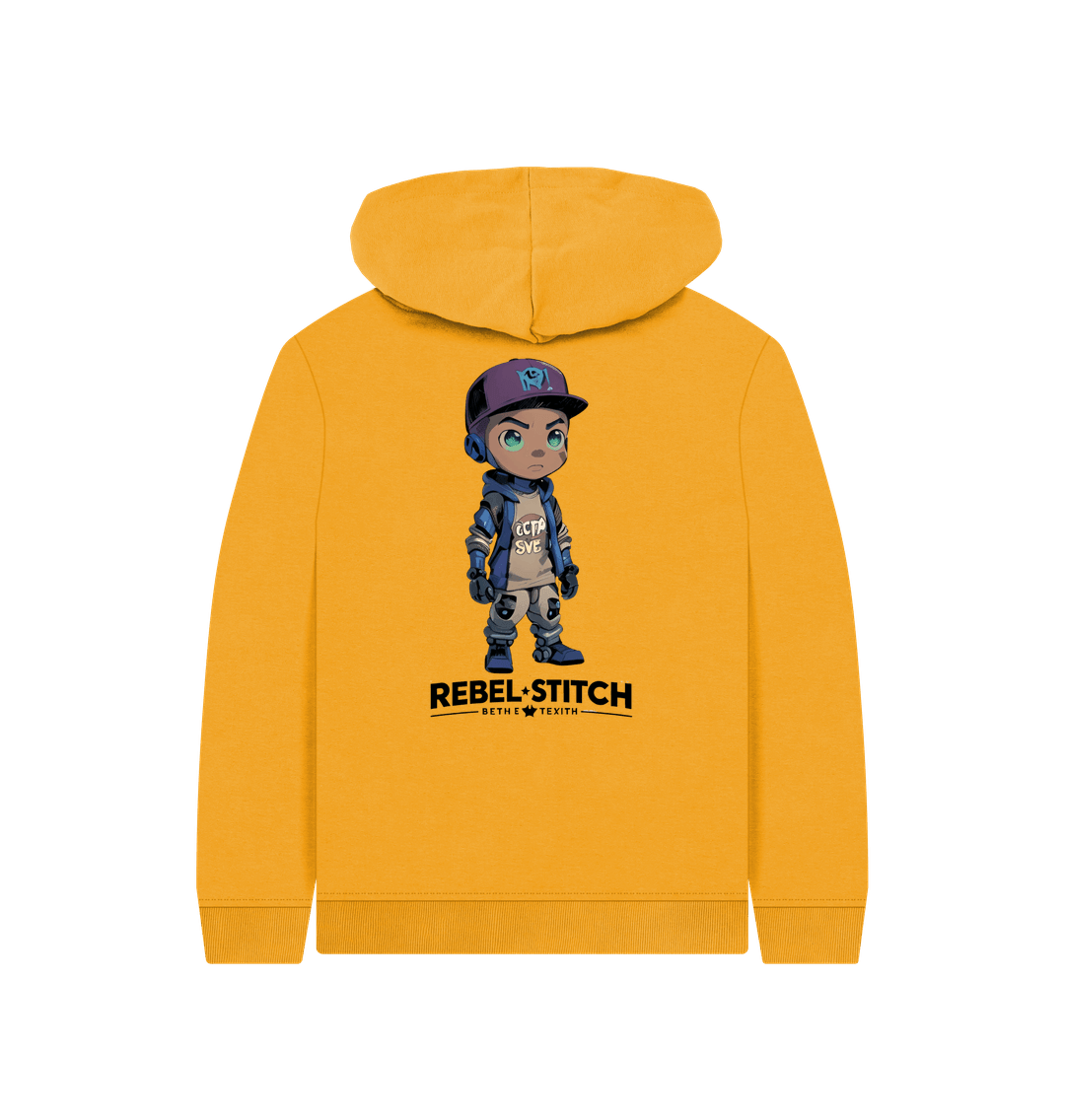 Mustard Rebel Stitch Premium Cotton Kids Hoodie Rebel Kids Back Print #2