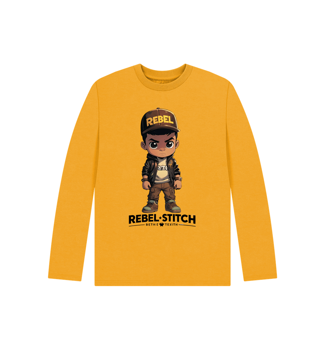 Mustard Rebel Stitch Premium Cotton Long Sleeve Kids T-Shirt Rebel Kids Front Print #1