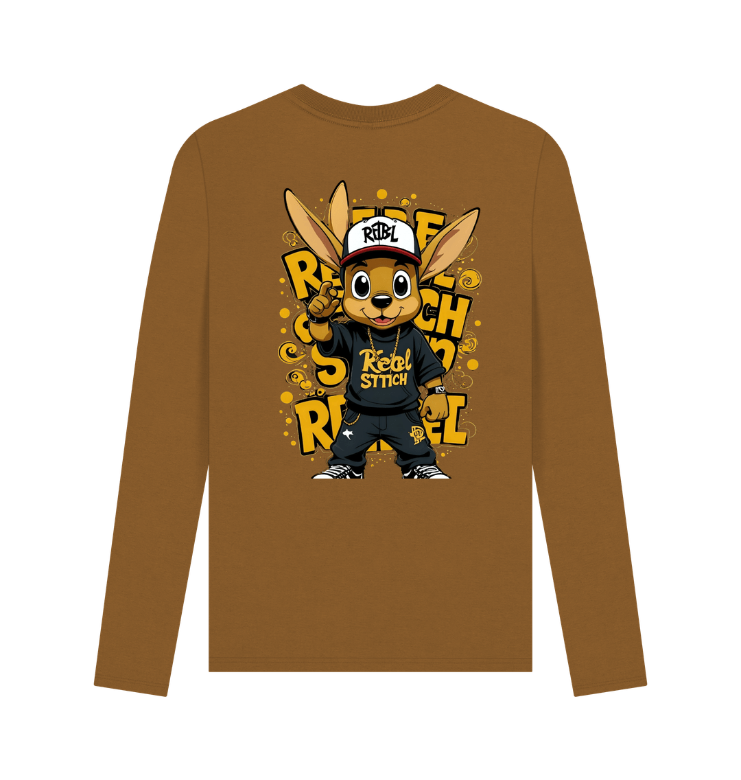 Brown Rebel Stitch Premium Cotton Long Sleeve T-Shirt Main Line Back Print #2