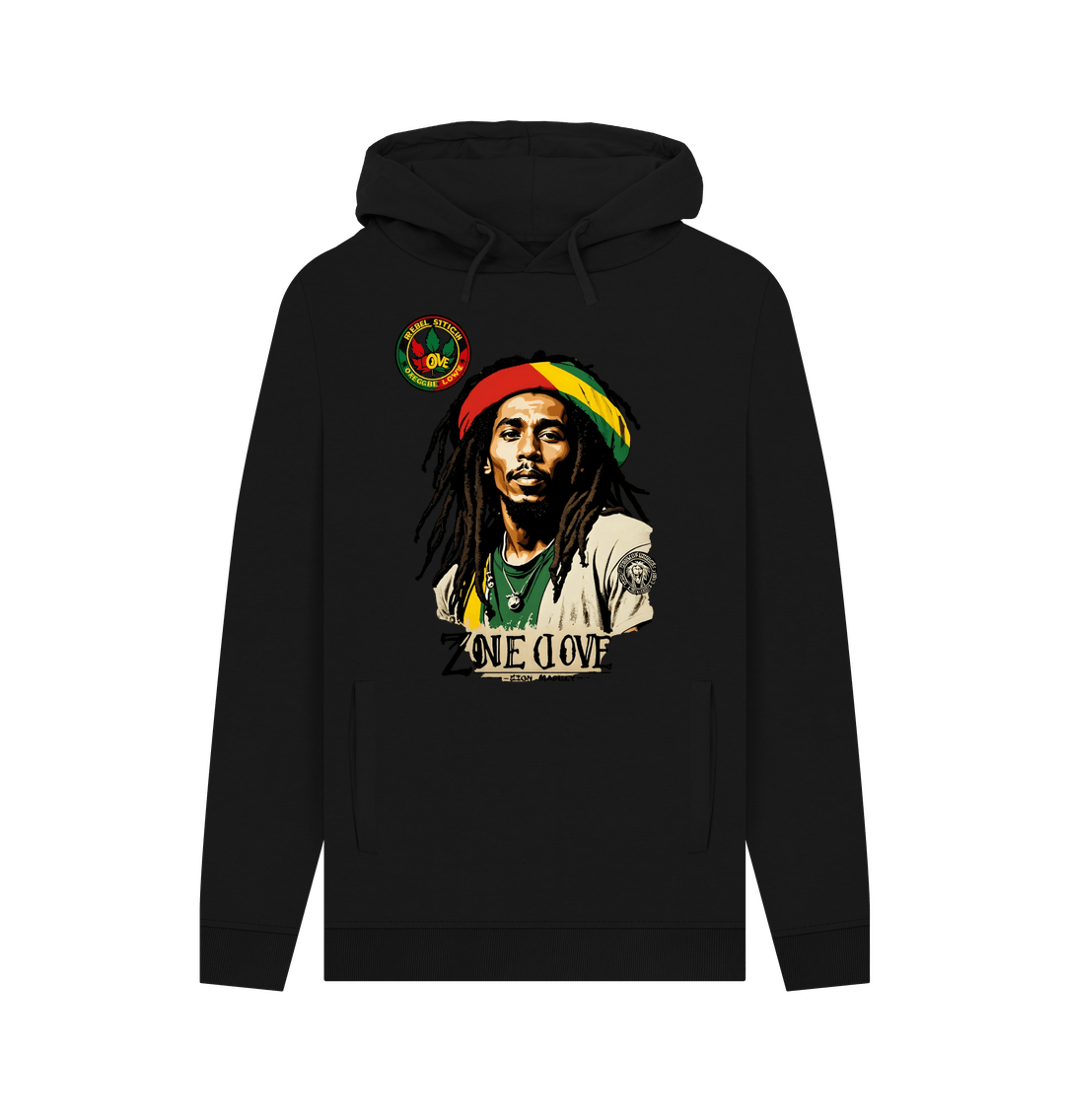 Black Rebel Stitch Premium Cotton Hoodie Zion-One Love Front Print #4