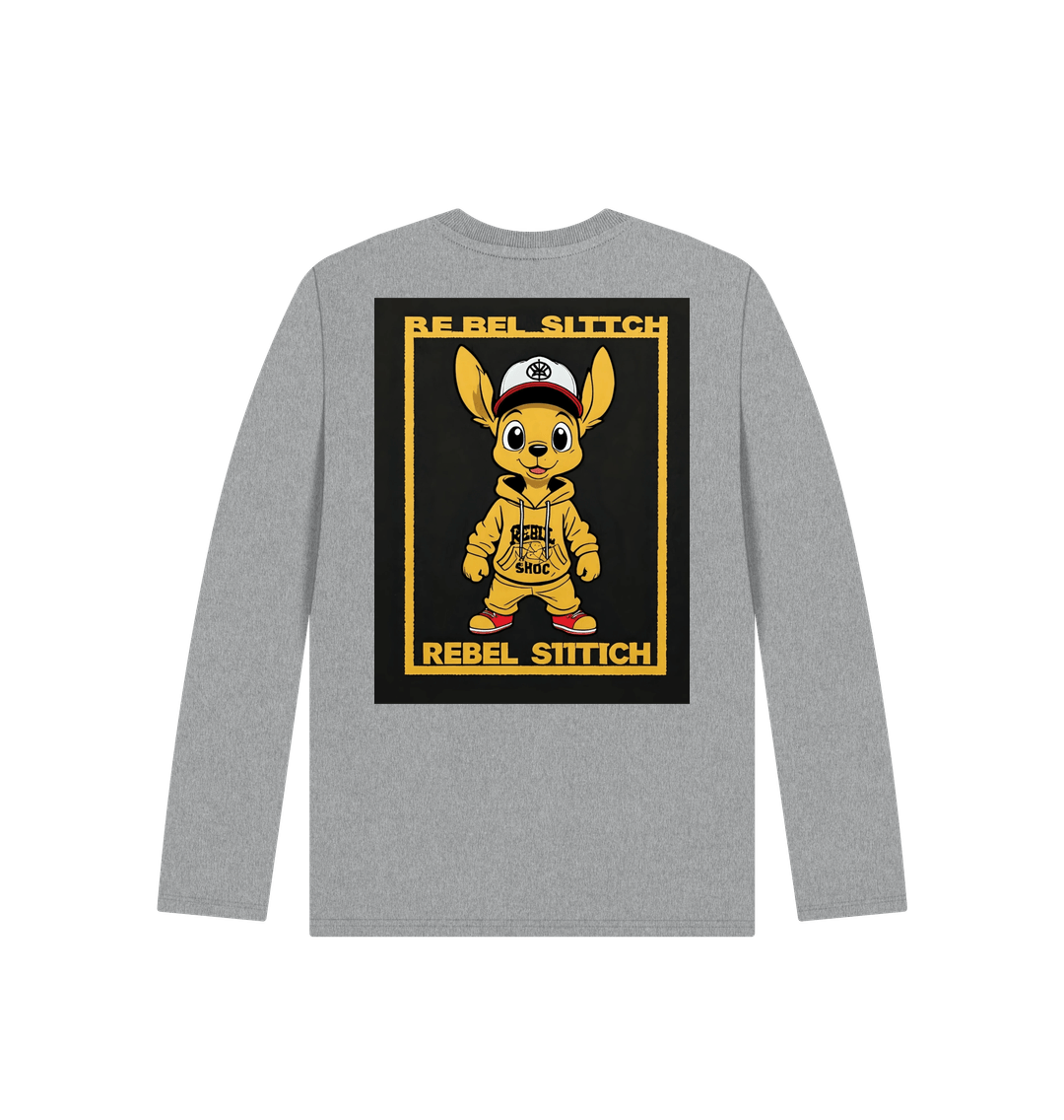 Athletic Grey Rebel Stitch Premium Cotton Long Sleeve Kids T-Shirt Main Line Back Print #3