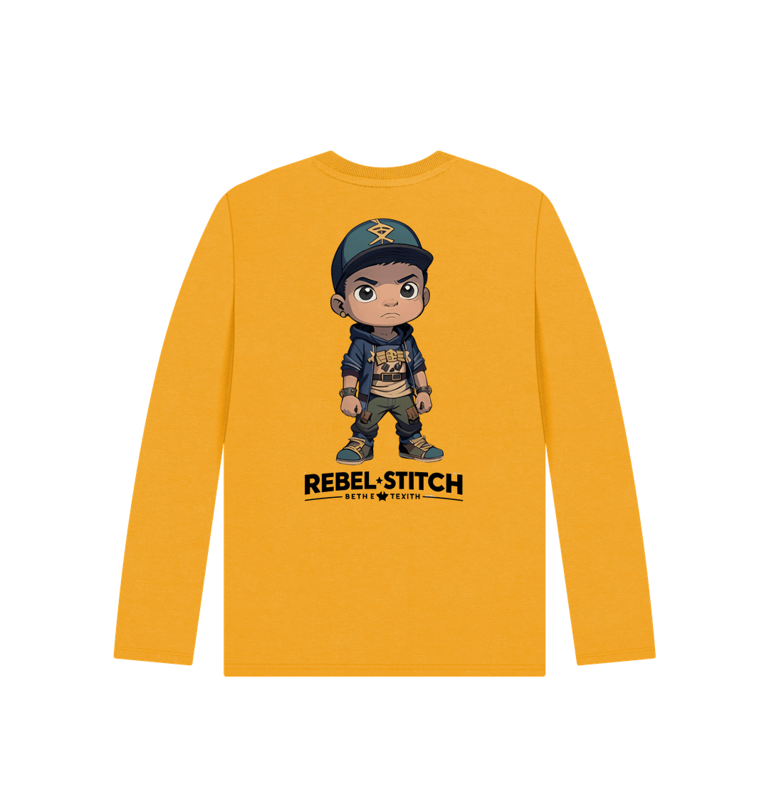 Mustard Rebel Stitch Premium Cotton Long Sleeve Kids T-Shirt Rebel Kids Back Print #3