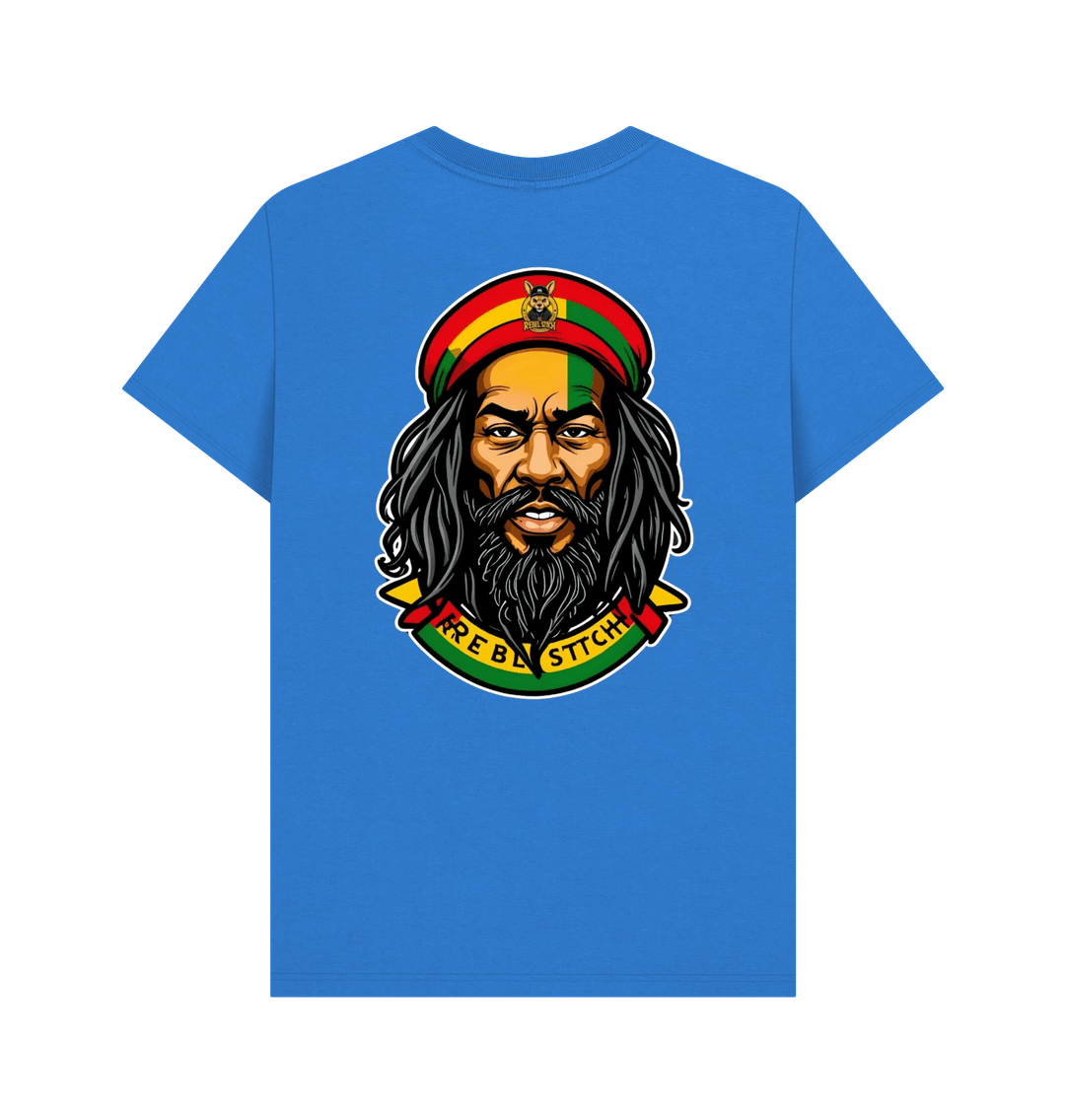 Bright Blue Rebel Stitch Premium Cotton Short Sleeve T-Shirt Zion-One Love Back Print #3