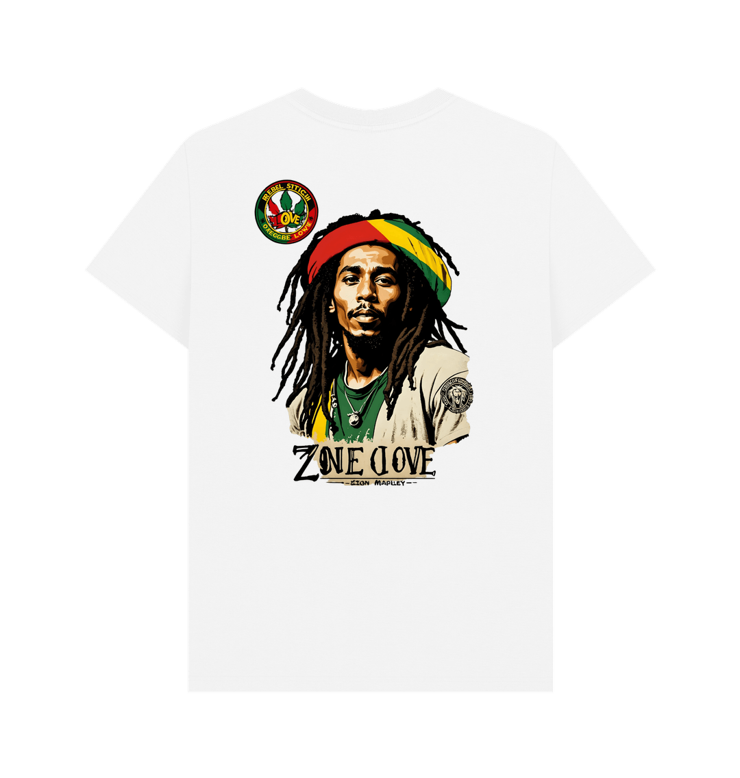 White Rebel Stitch Premium Cotton Short Sleeve T-Shirt Zion-One Love Back Print #4