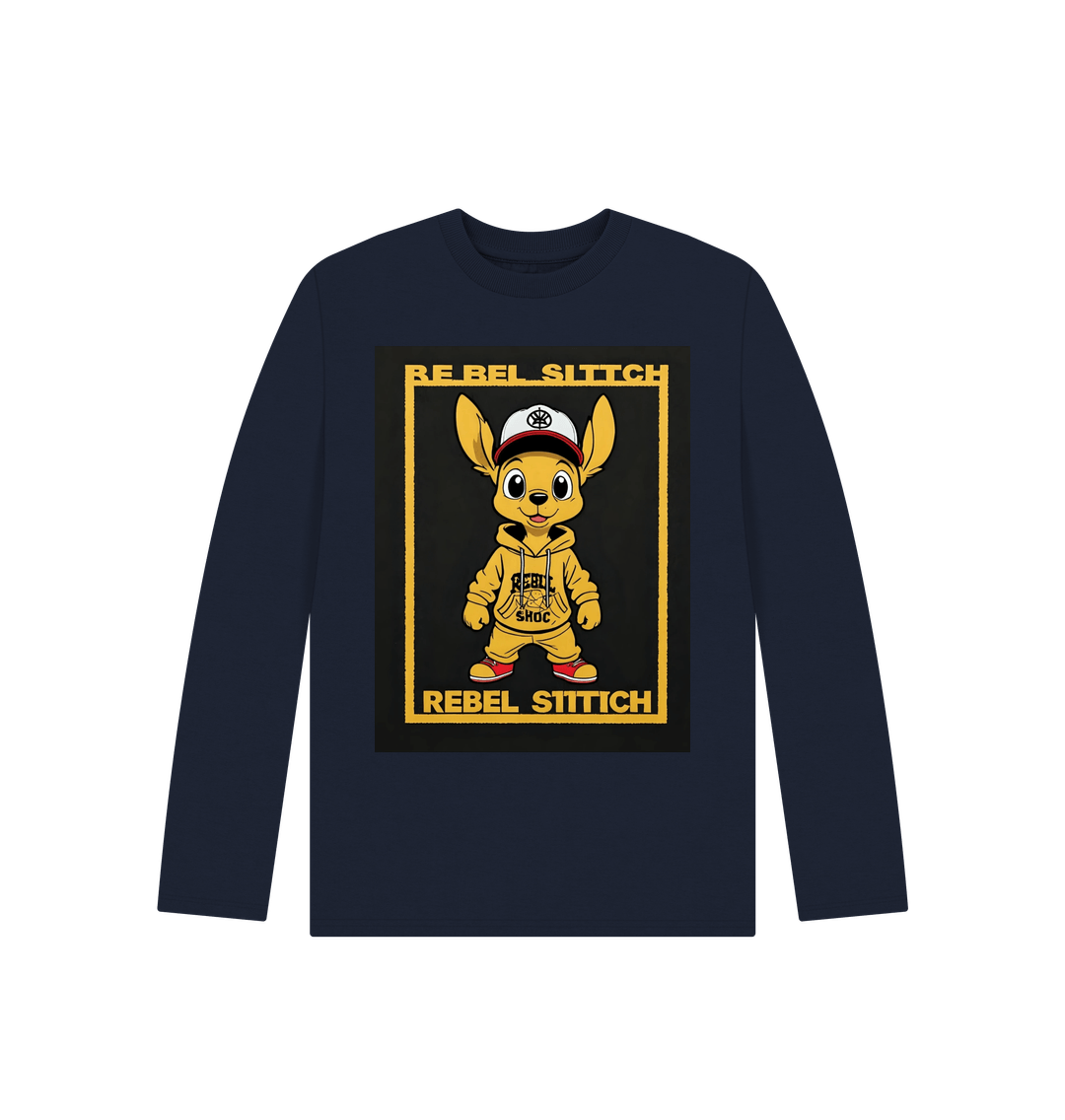 Navy Blue Rebel Stitch Premium Cotton Long Sleeve Kids T-Shirt Main Line Ftont Print #3