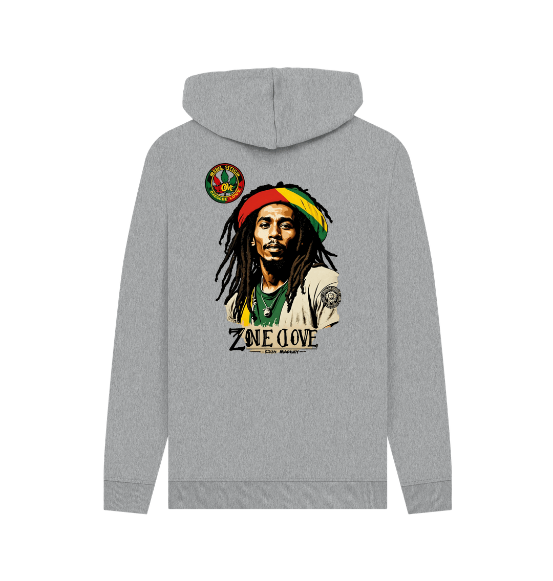 Light Heather Rebel Stitch Premium Cotton Hoodie Zion-One Love Back Print #4