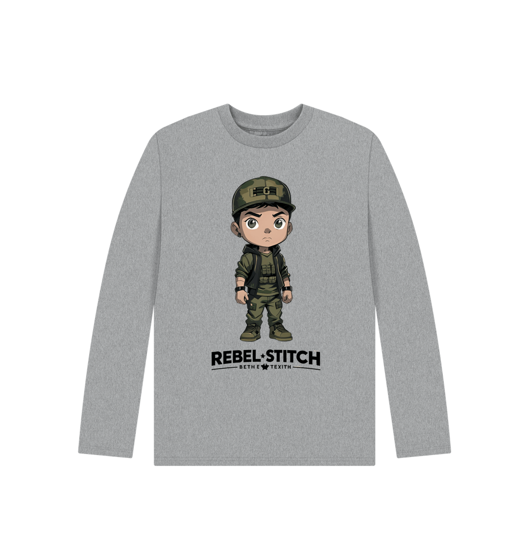 Athletic Grey Rebel Stitch Premium Cotton Long Sleeve Kids T-Shirt Rebel Kids Front Print #4