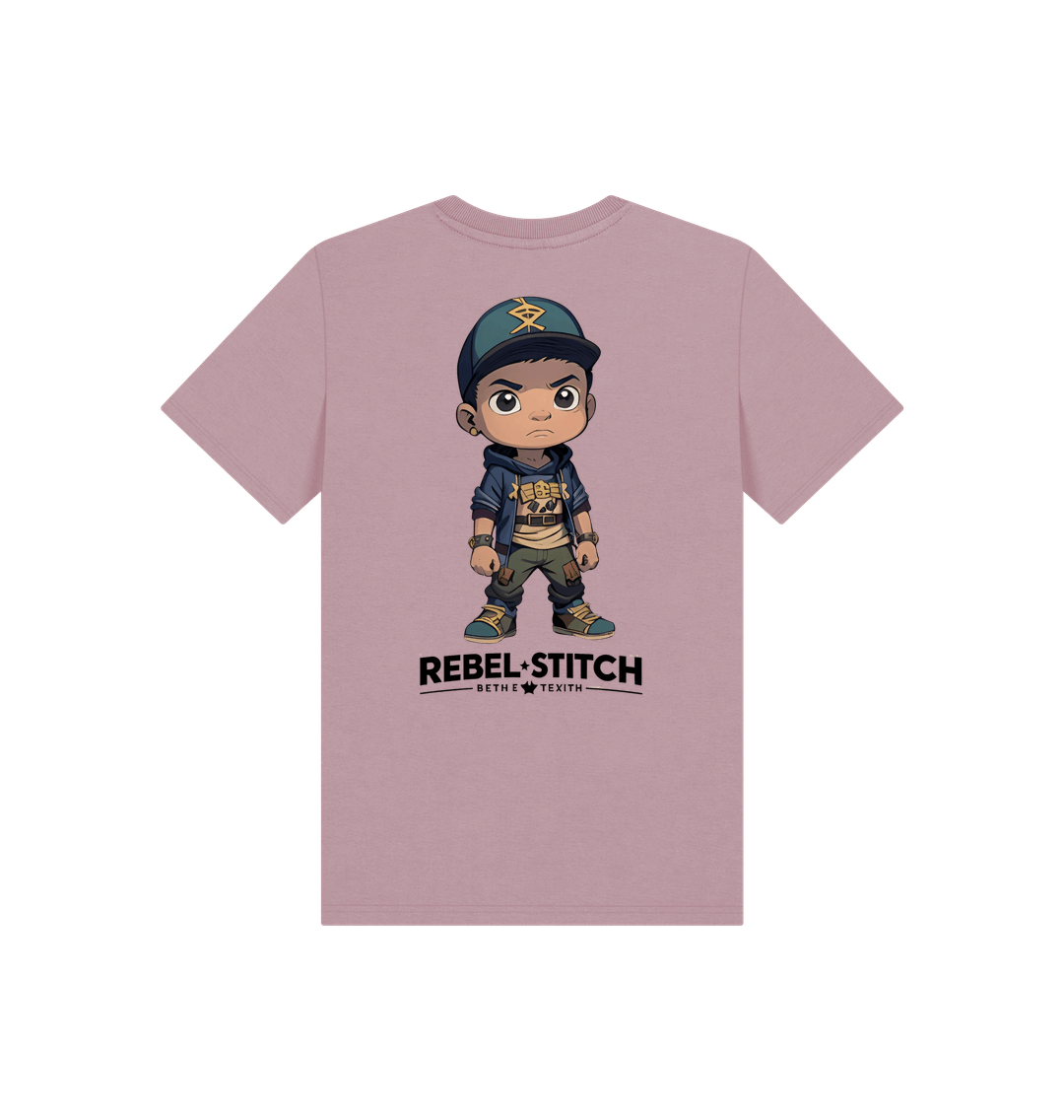 Mauve Rebel Stitch Premium Cotton Short Sleeve Kids T-Shirt Rebel KIds Back Print #3