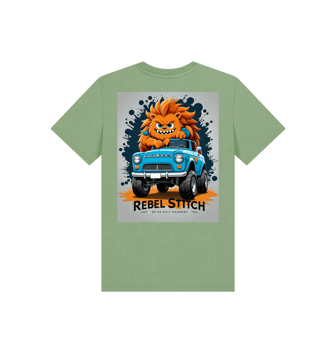 Sage Rebel Stitch Premium Cotton Short Sleeve Kids T-Shirt Monster Truck Back Print #2